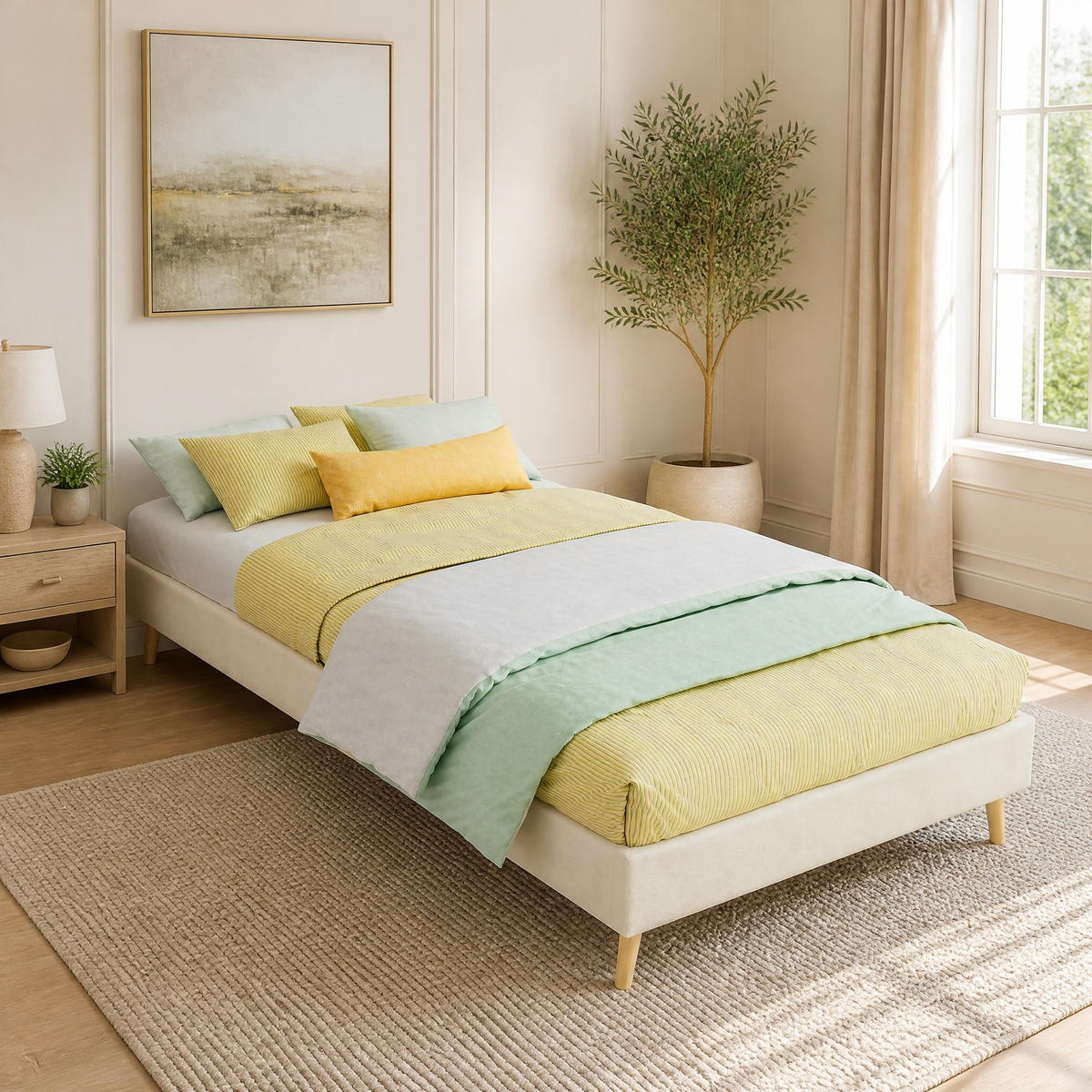 POLSTERBETT 90/200 mit Cartoon-Kopfteil und Samtbezug in Beige - Beige, Holzwerkstoff/Textil (90/200cm) - EVRYAE