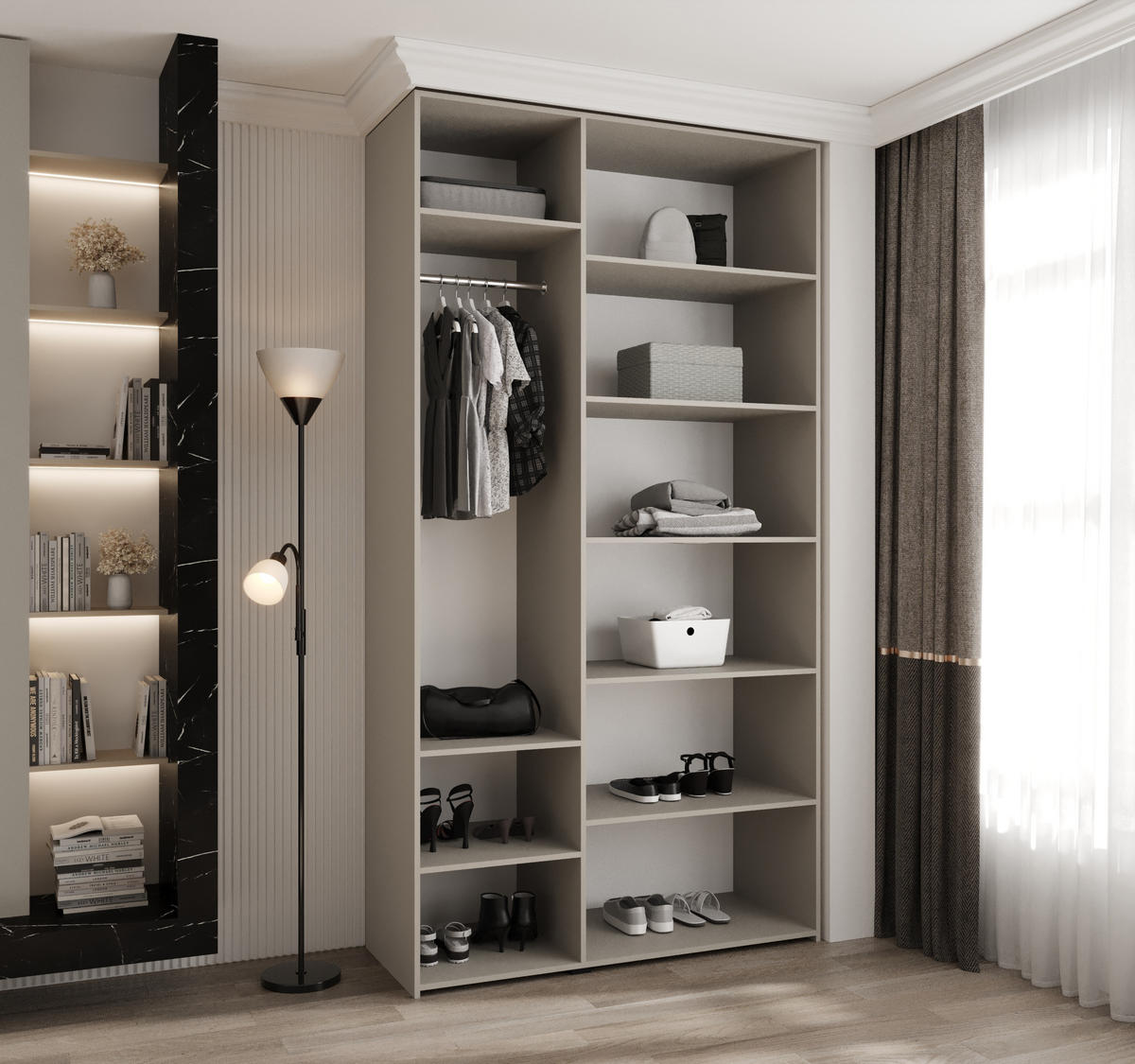 DREHTÜRENSCHRANK 245,5/130/50 3-türig - Kaschmir/Schwarz, Holz/Metall (130/245.5/50cm) - Abiks Möbel
