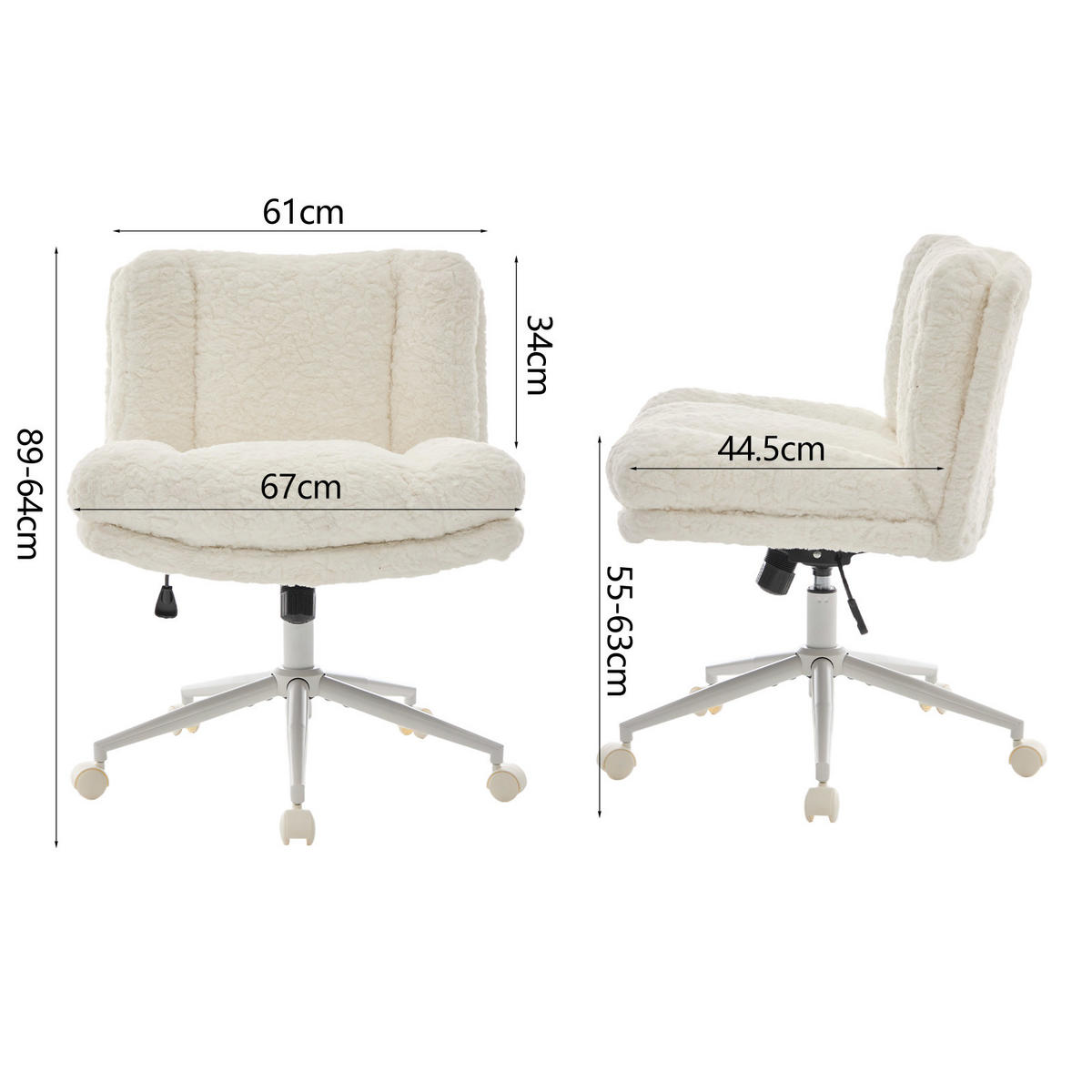 DREHSTUHL Creme Kunstfell mit Rollen, höhenverstellbar - Creme, Textil (63/94/67cm) - Urban Meuble