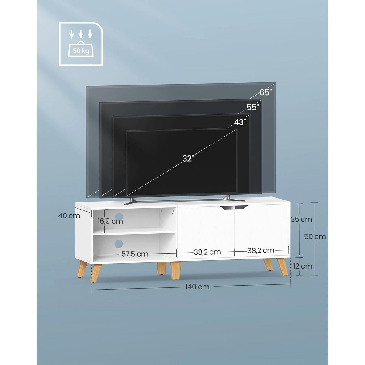 TV-SCHRANK JUBA - Weiß, Holzwerkstoff (140/50/40cm) - Hansiro