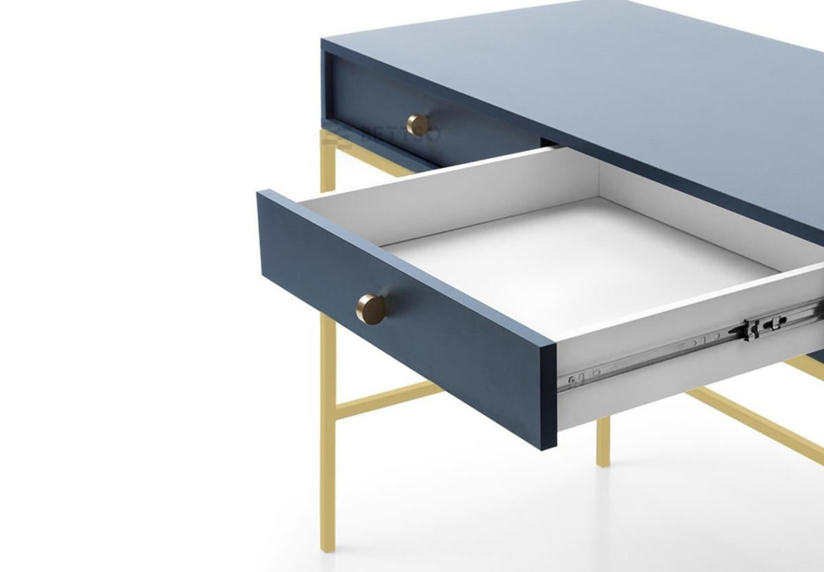 KONSOLENTISCH Molly Dulkenblau, Goldene Beine, Schminktisch mit Schubladen - Goldfarben/Dunkelblau, Holzwerkstoff/Metall (50/104/78cm) - Bettso