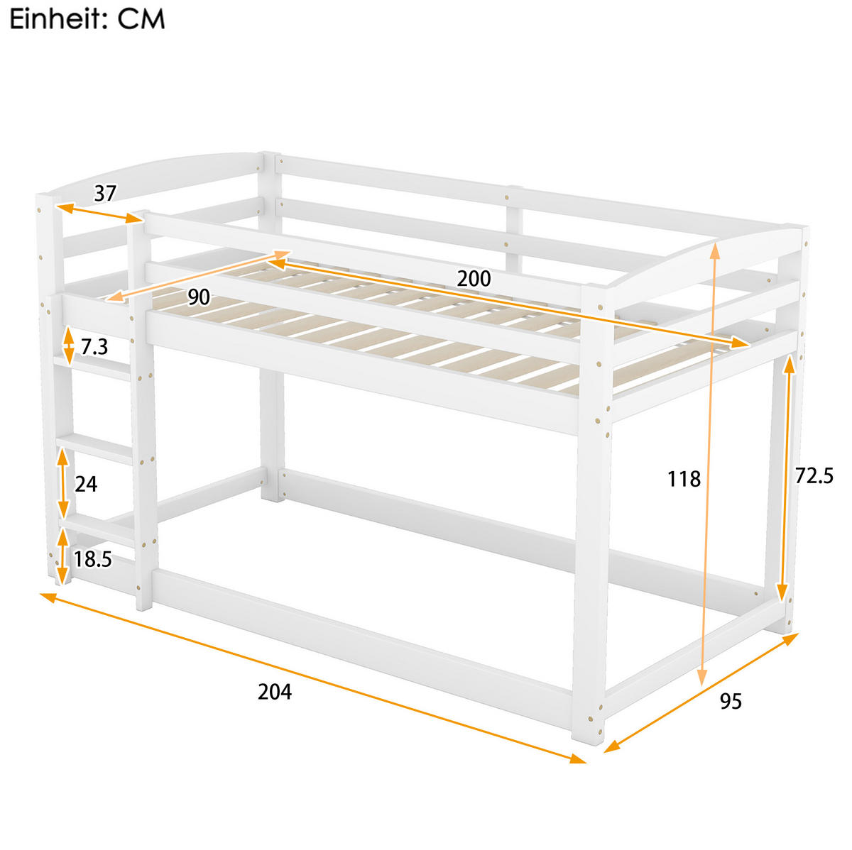 ETAGENBETT 90/200 cm Weiß aus Kiefer massiv – platzsparend und kindersicher - Weiß, Holz (90/200cm) - Flora Grace