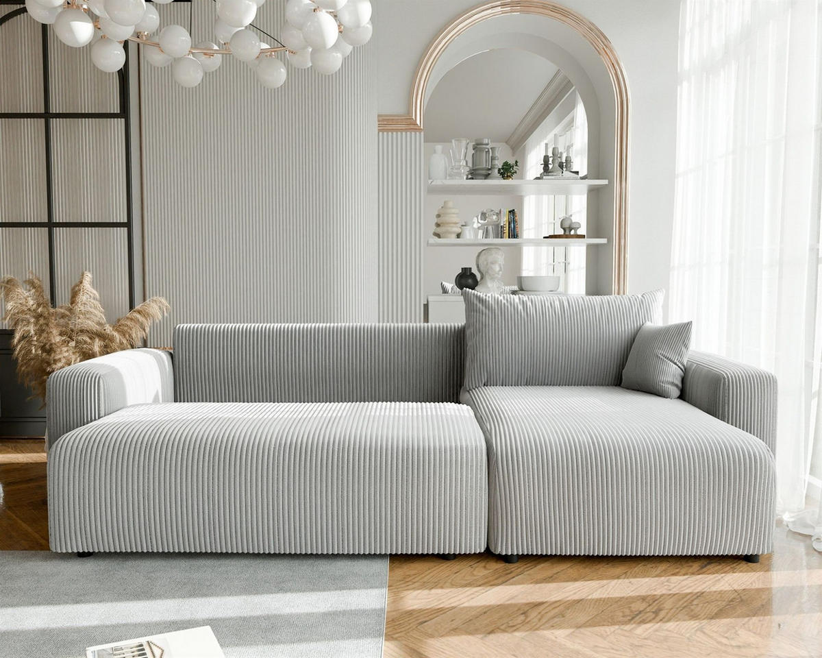 ECKSOFA Luna Max Mit Schlaffunktion - Hellgrau, Holzwerkstoff/Textil (145/278cm) - Fun Möbel