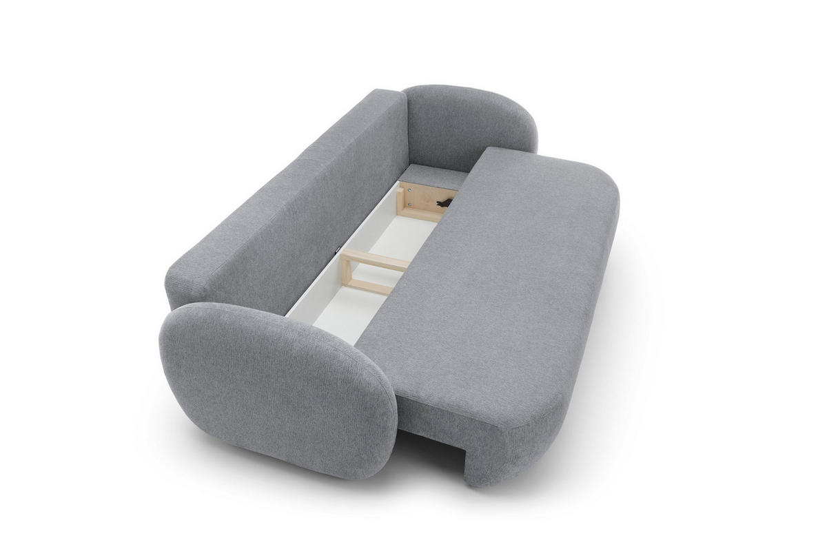 BETTSOFA AMICO Grau Geflochtener Stoff mit Schlaffunktion - Grau, Holz (238/86.5/101cm) - MASSENO