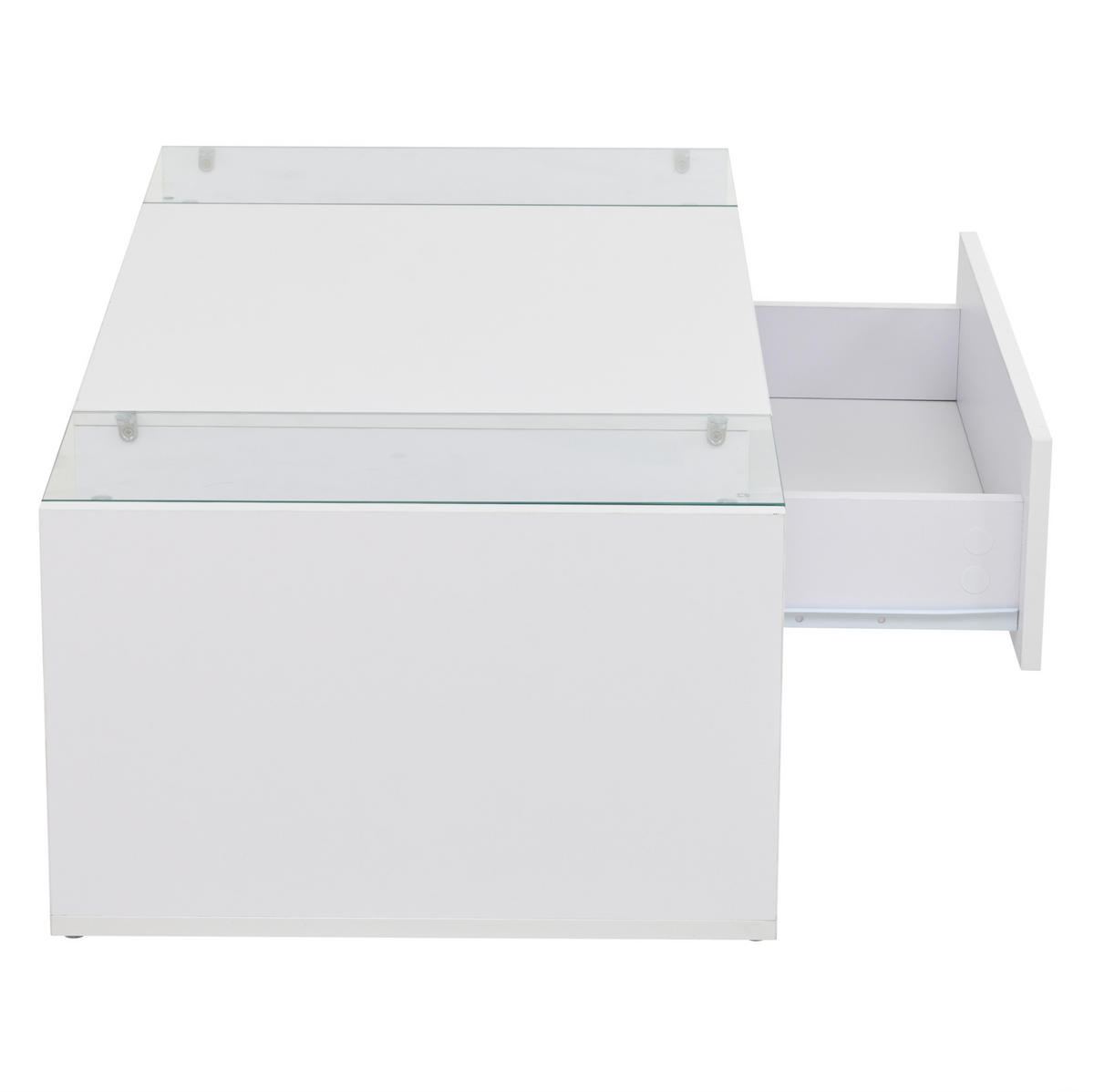 COUCHTISCH aus Spanplatte & Glas 100x50x31 cm in Weiß mit LED & 1 Schublade - Weiß, Holzwerkstoff (100/50/31cm) - Modfu