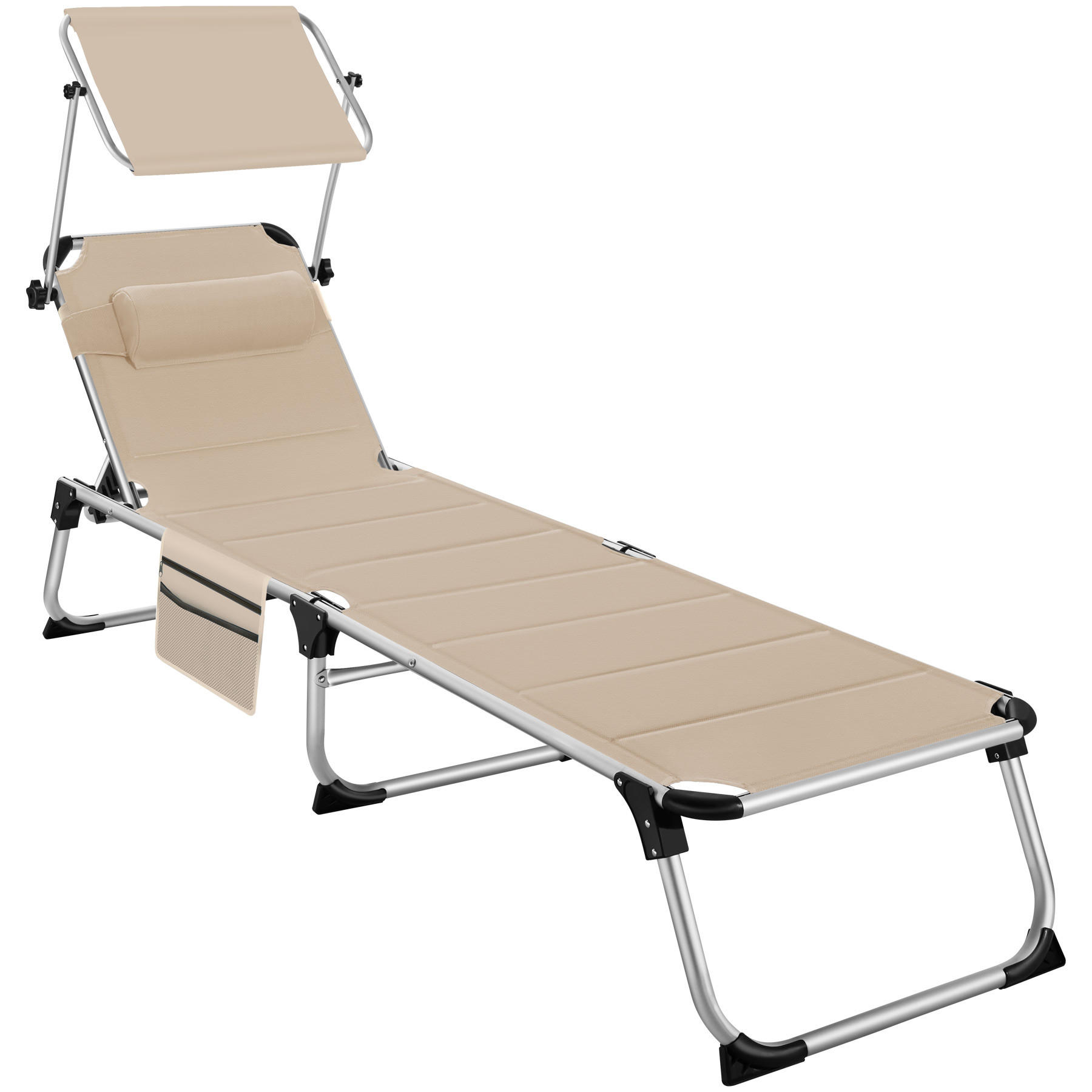 SONNENLIEGE Lorella,220 x 60,5 x 34 cm, mit Seitentasche ,beige - Beige, Kunststoff (60.5/115/200cm) - tectake