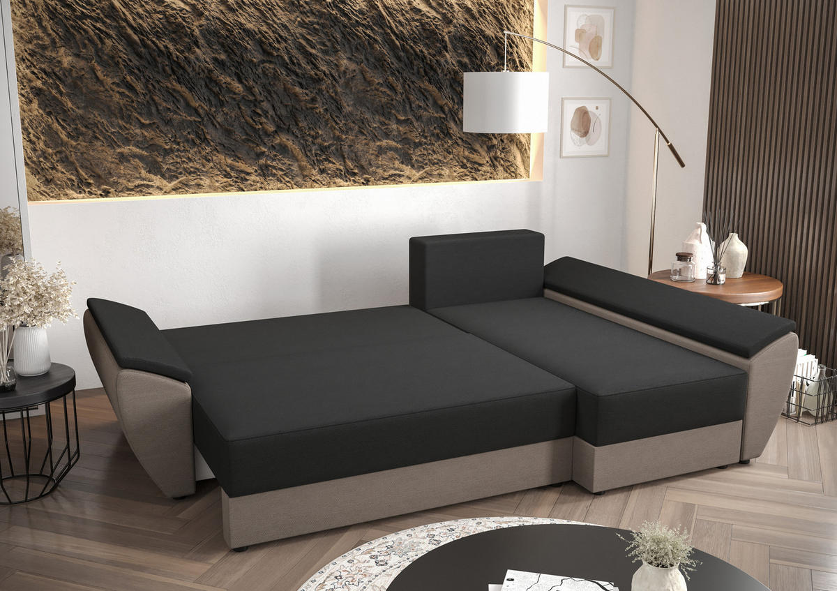 ECKSOFA L REBI L3 Poso 100 Rechts mit Schlaffunktion, Beige - Beige, Textil (251/140cm)
