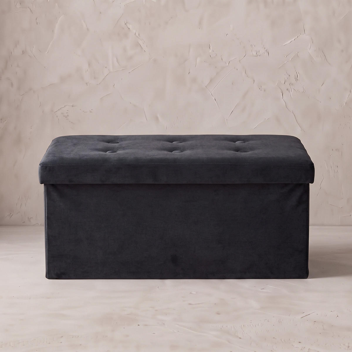SAMTHOCKER mit Stauraum 76/38/38 cm - Schwarz, Textil (38/38/76cm) - SCENA LIVING