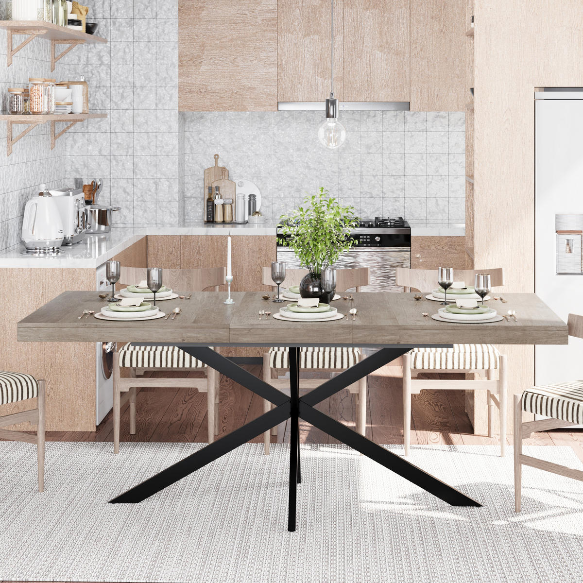 ESSTISCH Grau mit verstecktem Stauraum 140-180/80/76 cm - Grau, Holz (80/160/76cm) - Oxeza