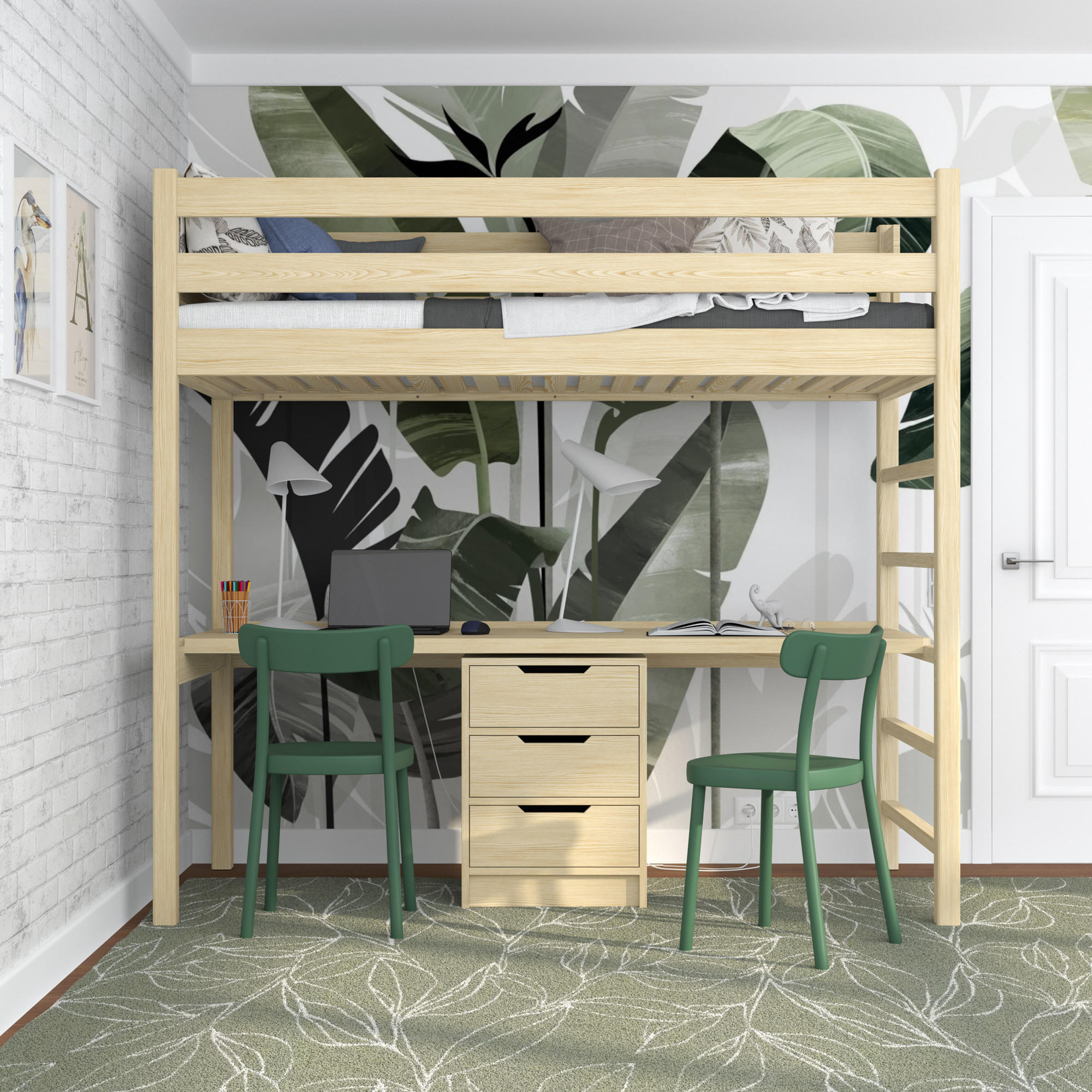 HOCHBETT N01 mit Schreibtisch Klare Kiefer 80/180 - Braun, Naturmaterialien/Holz (80/180cm) - N-Wood