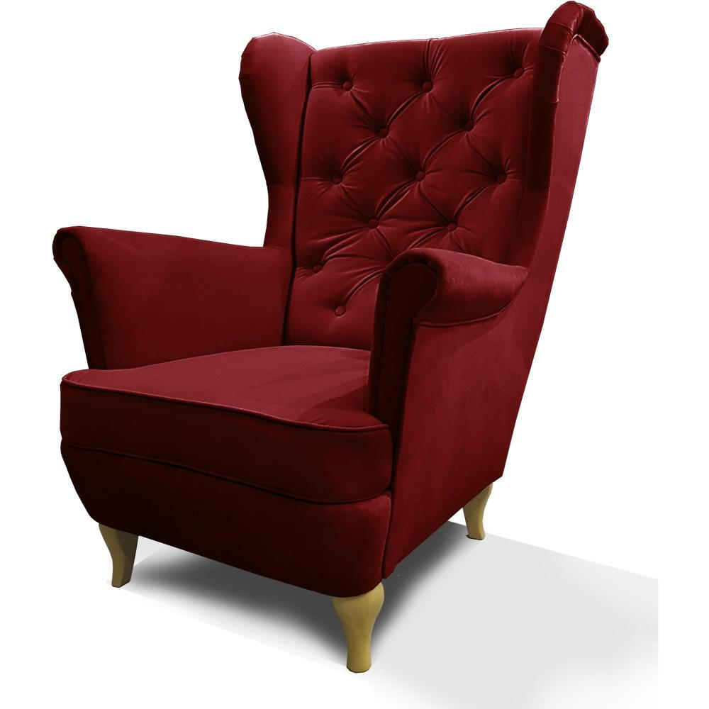 CHESTERFIELD-SESSEL Falco bordeaux mit Holzbeinen - Bordeaux/Buchefarben, Holz/Textil (82/102/92cm) - Beautysofa