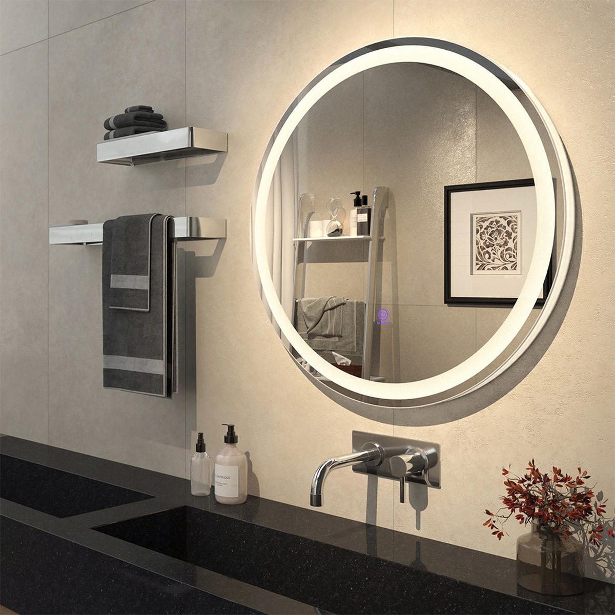 BADEZIMMERSPIEGEL Lumos Weiß 70 cm mit Touchschalter - Weiß, Glas (70/70/4cm) - Vicco