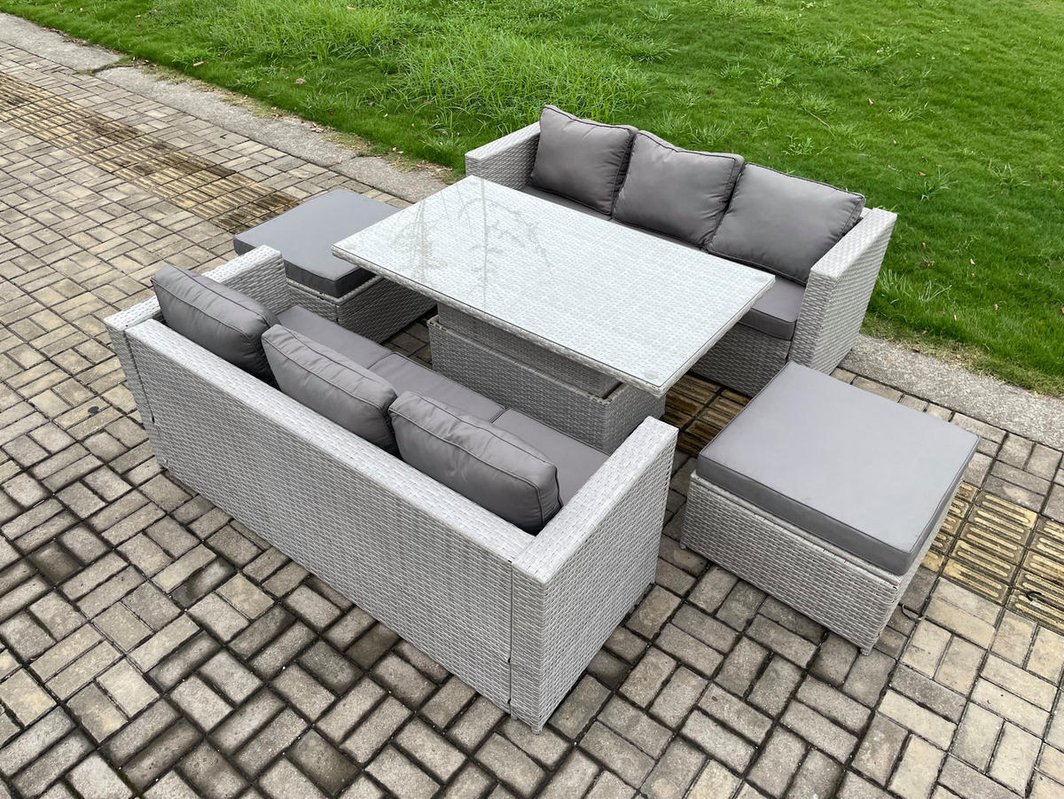 GARTENMÖBEL SET Polyrattan Helles Grau 8-Sitzer - Hellgrau, Metall - Fimous