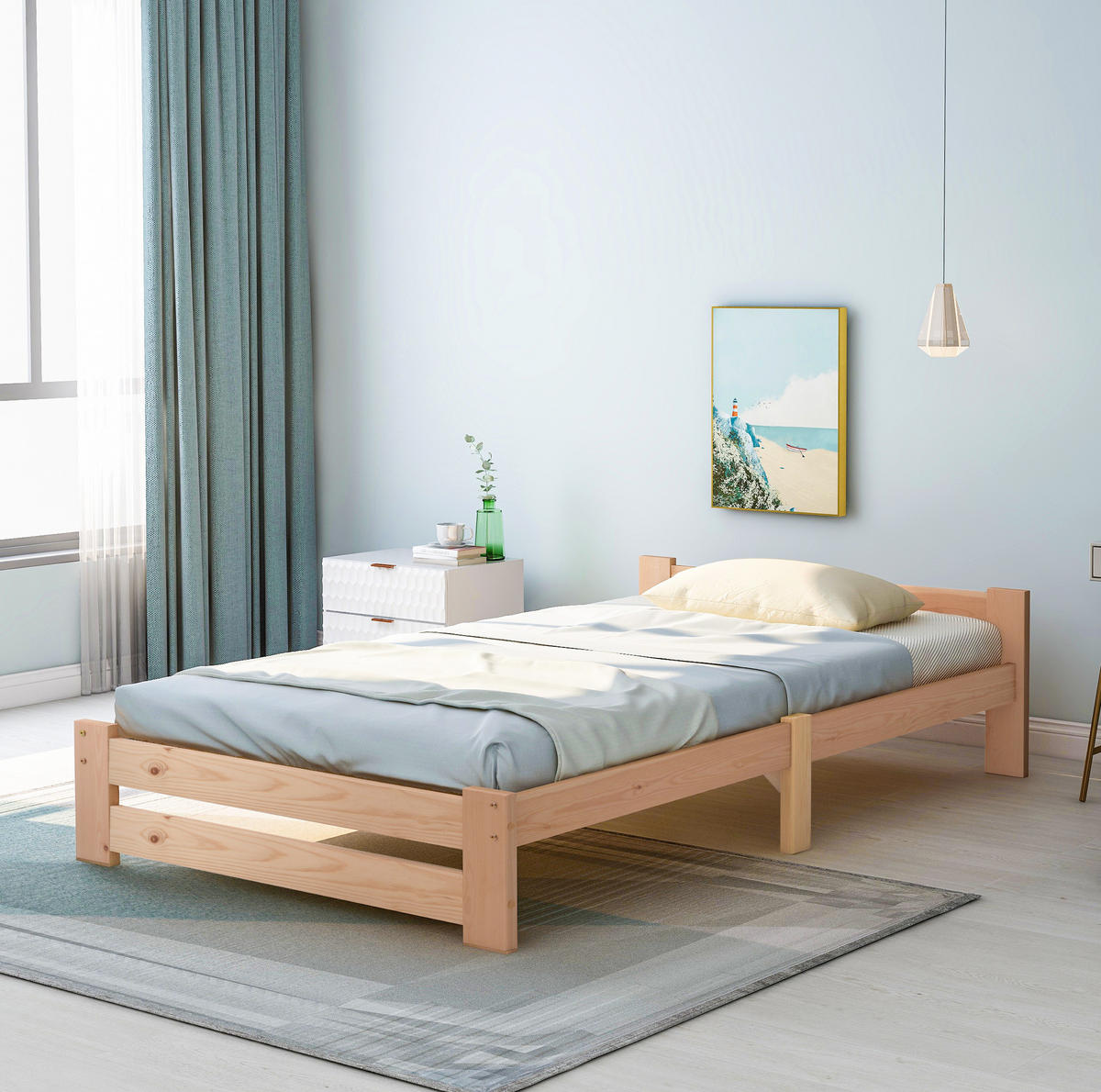 MASSIVHOLZBETT 90/200 cm aus Kiefer mit stabiler Konstruktion und Komforthöhe, Natur - Naturfarben, Holz (90/200cm) - Redom