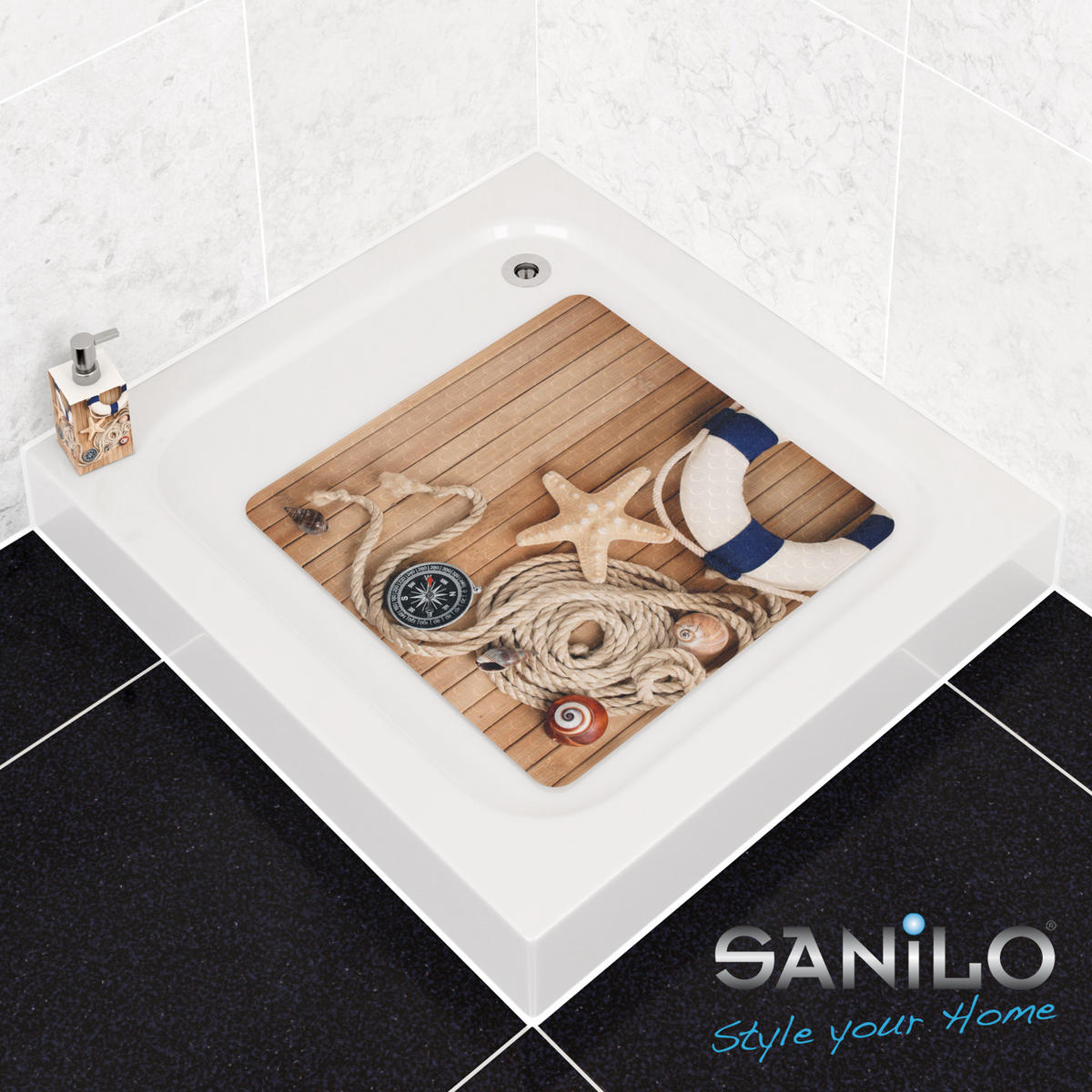 BADEMATTE Maritime - Beige, Kunststoff (53/53cm) - Sanilo