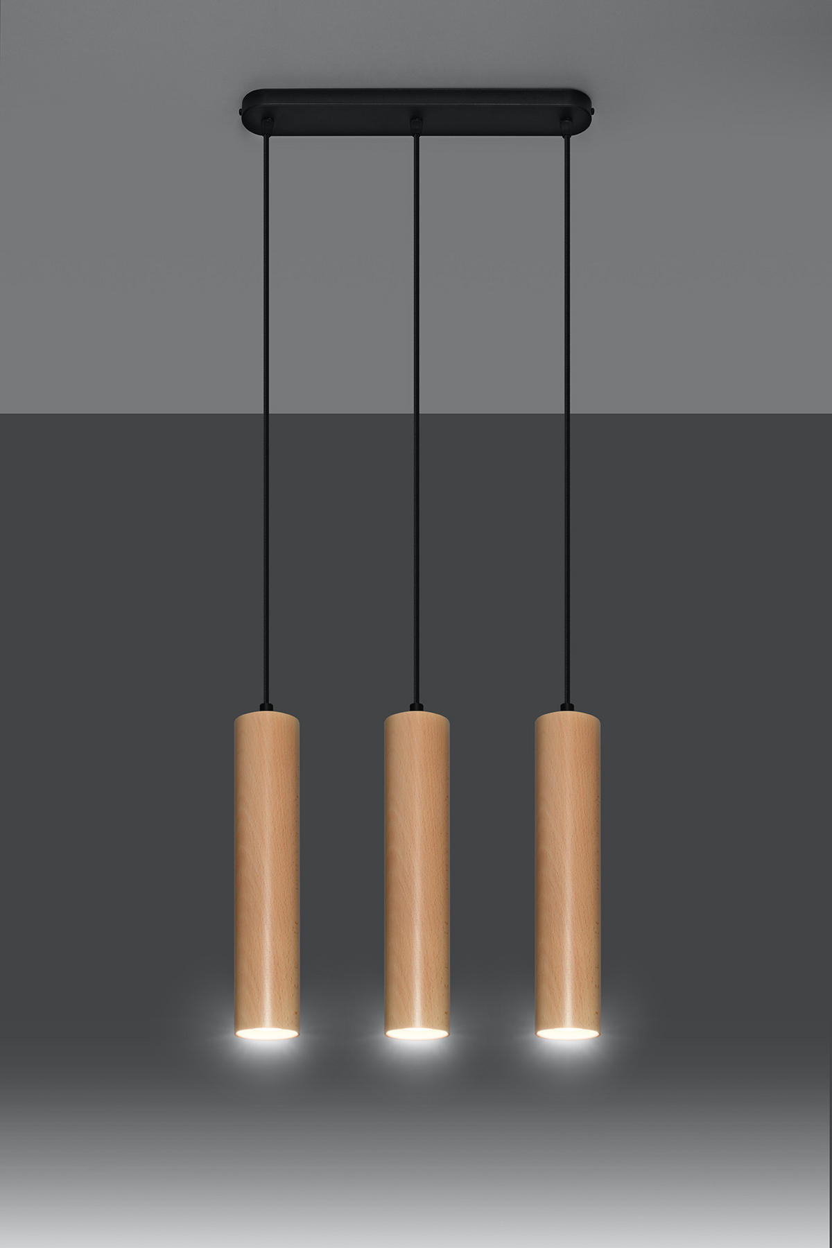 PENDELLEUCHTE Stahl Holz Schwarz 3-flammig - Braun, Holz (40/6/100cm) - Sollux Lighting