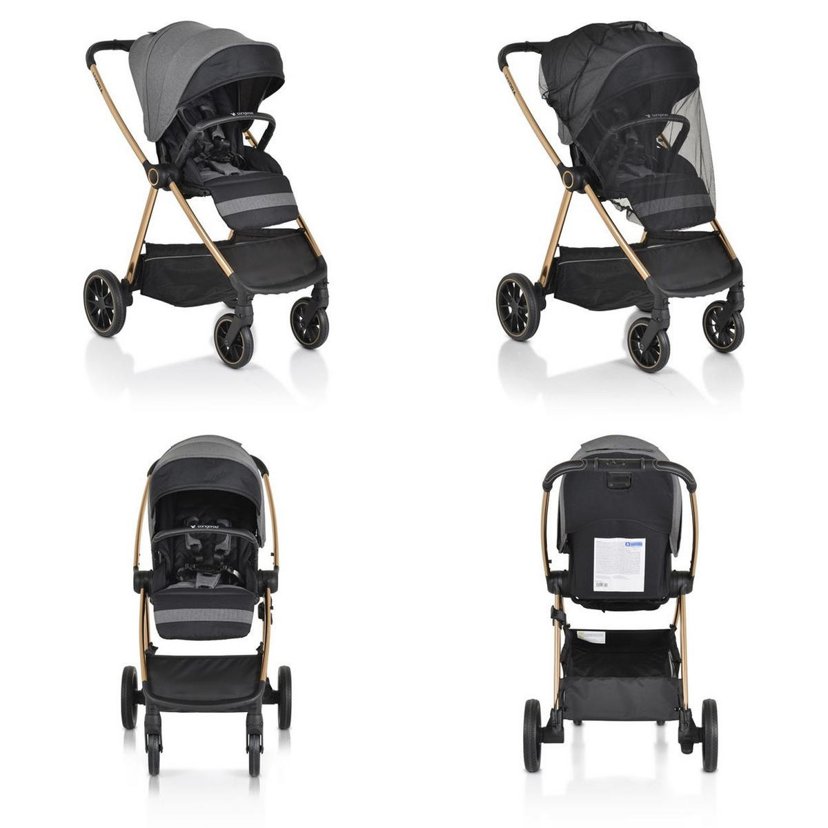 KINDERWAGEN 2 in 1 Hydra grau Babywanne Sportsitz Fußabdeckung Moskitonetz - Grau, Metall (80/63/105cm) - Cangaroo