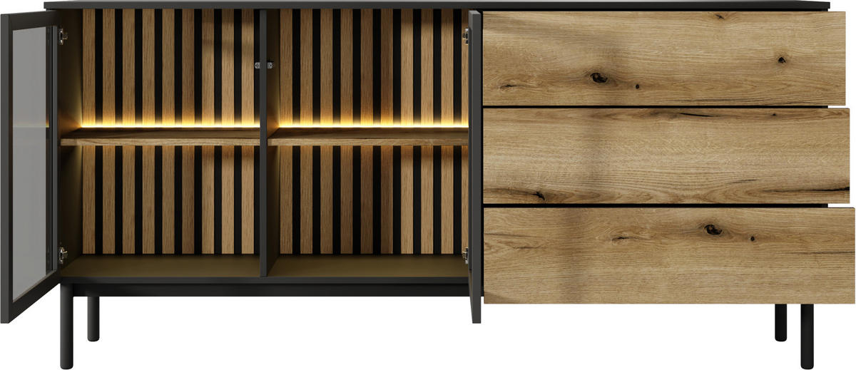 SIDEBOARD Holmric in Evoke Eiche 180/85/39 cm - Eichefarben/Schwarz, Holz/Holzwerkstoff (179.9/84.8/39.4cm) - WFL GROUP