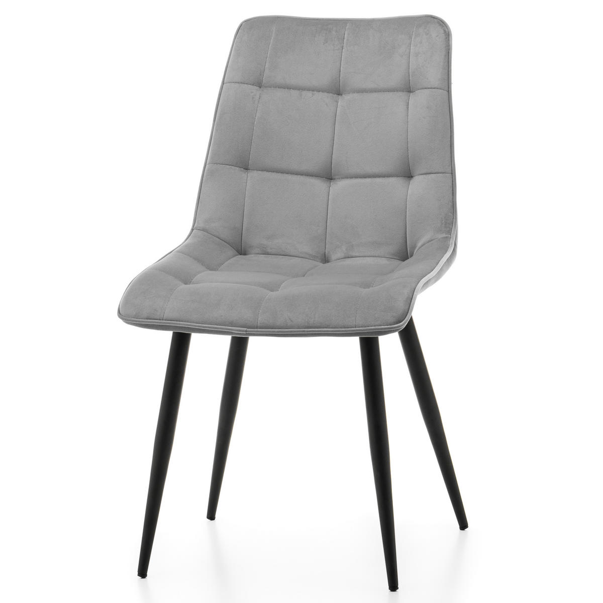 STUHL CHIC gespolsterter mit Steppung - hell grau - Samt Velours - Hellgrau/Schwarz, Metall (50/88/47cm) - NEW HOME