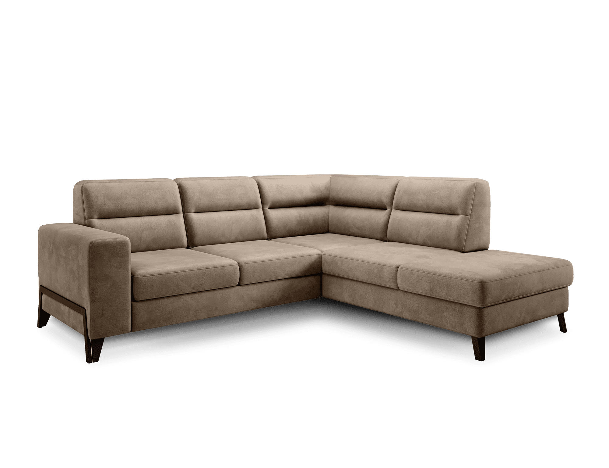 ECKSOFA mit Schlaffunktion & Bettkasten, luxus Nube-Stoff - Hellbraun/Schwarz, Textil/Metall (237/277cm) - Eltap