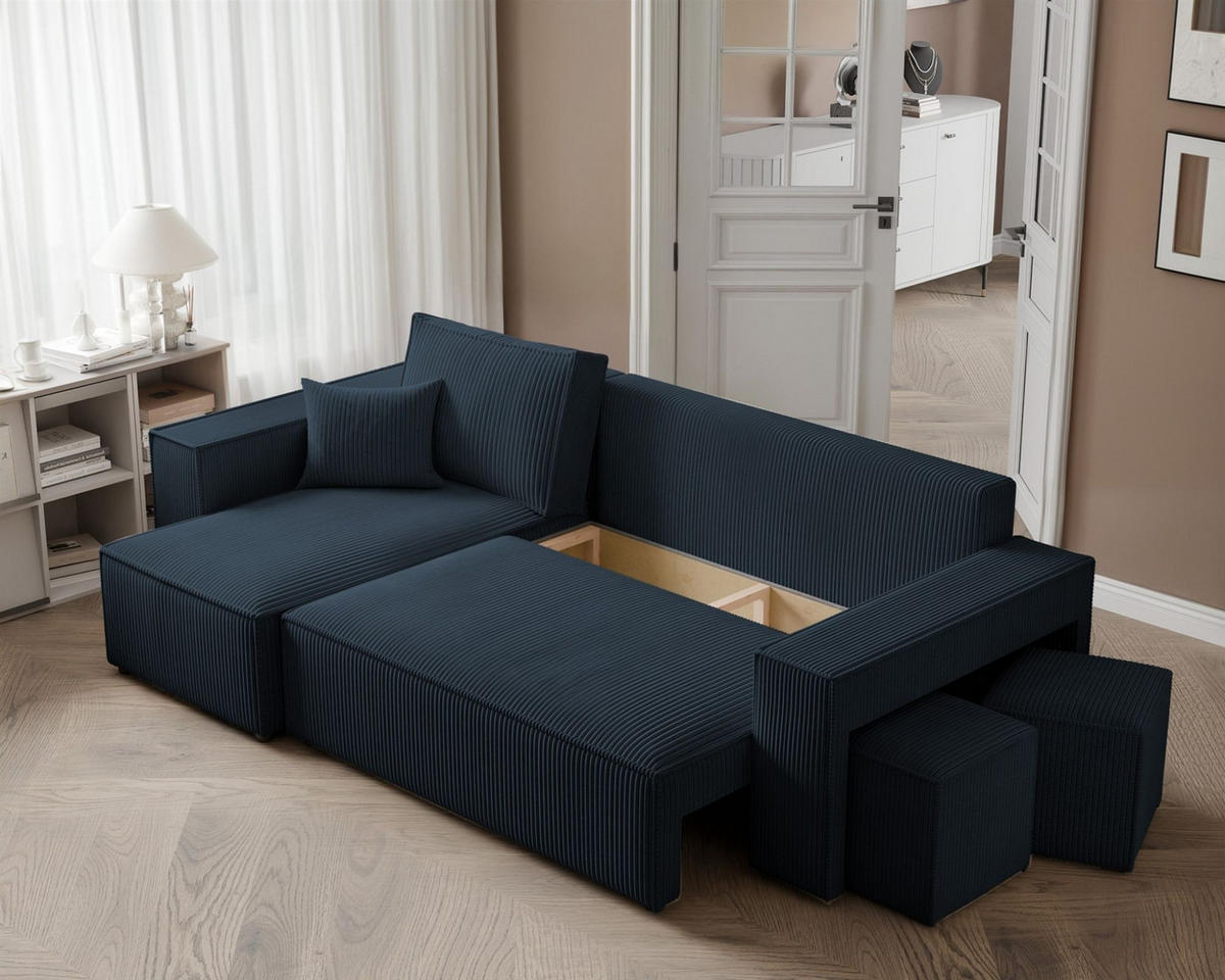 ECKSOFA Adara Inkl. Hocker - Blau, Holzwerkstoff/Textil (262/145cm) - Fun Möbel