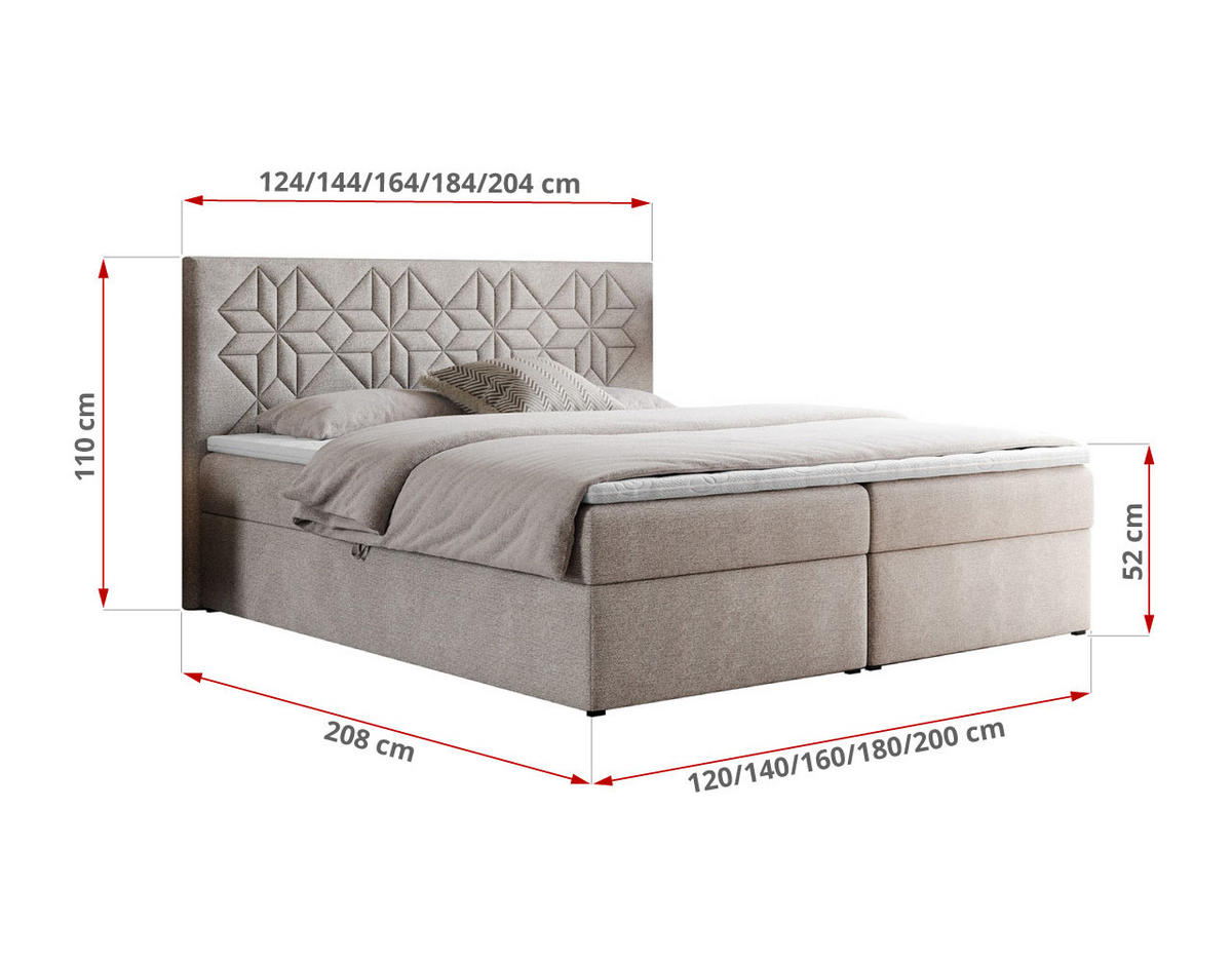 BOXBETT LEILA 200/200 Beige Struktur - H4 - Beige, Holz/Textil (200/200cm) - MKS