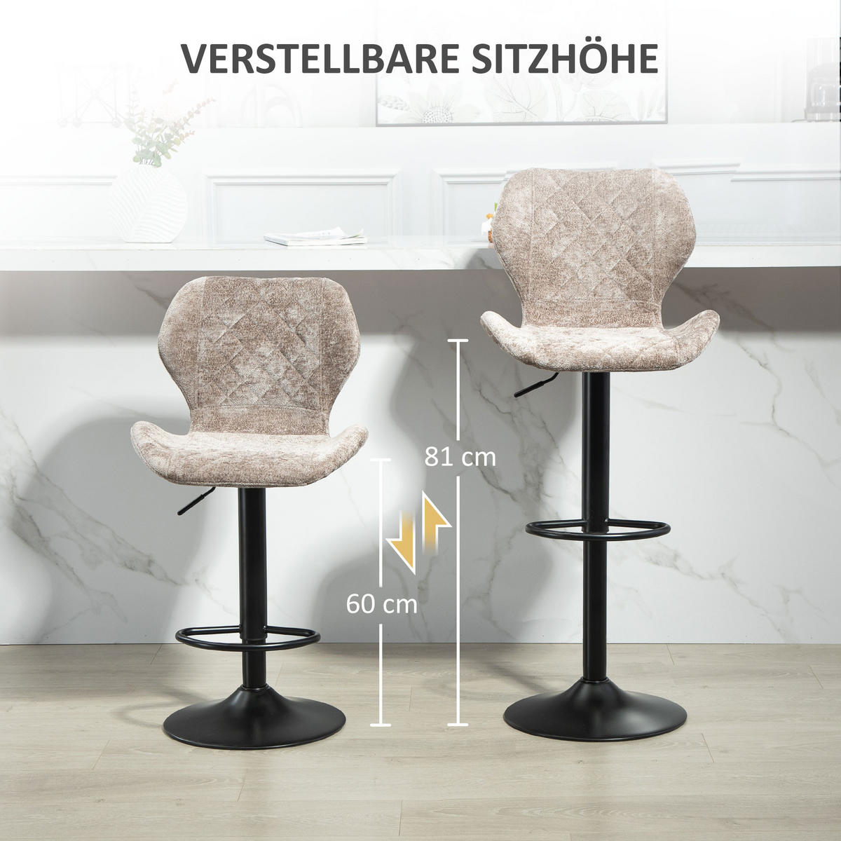 BARHOCKER 2er Set, Höhenverstellbar, Braun - Braun, Kunststoff (51.5/112/48cm) - HOMCOM