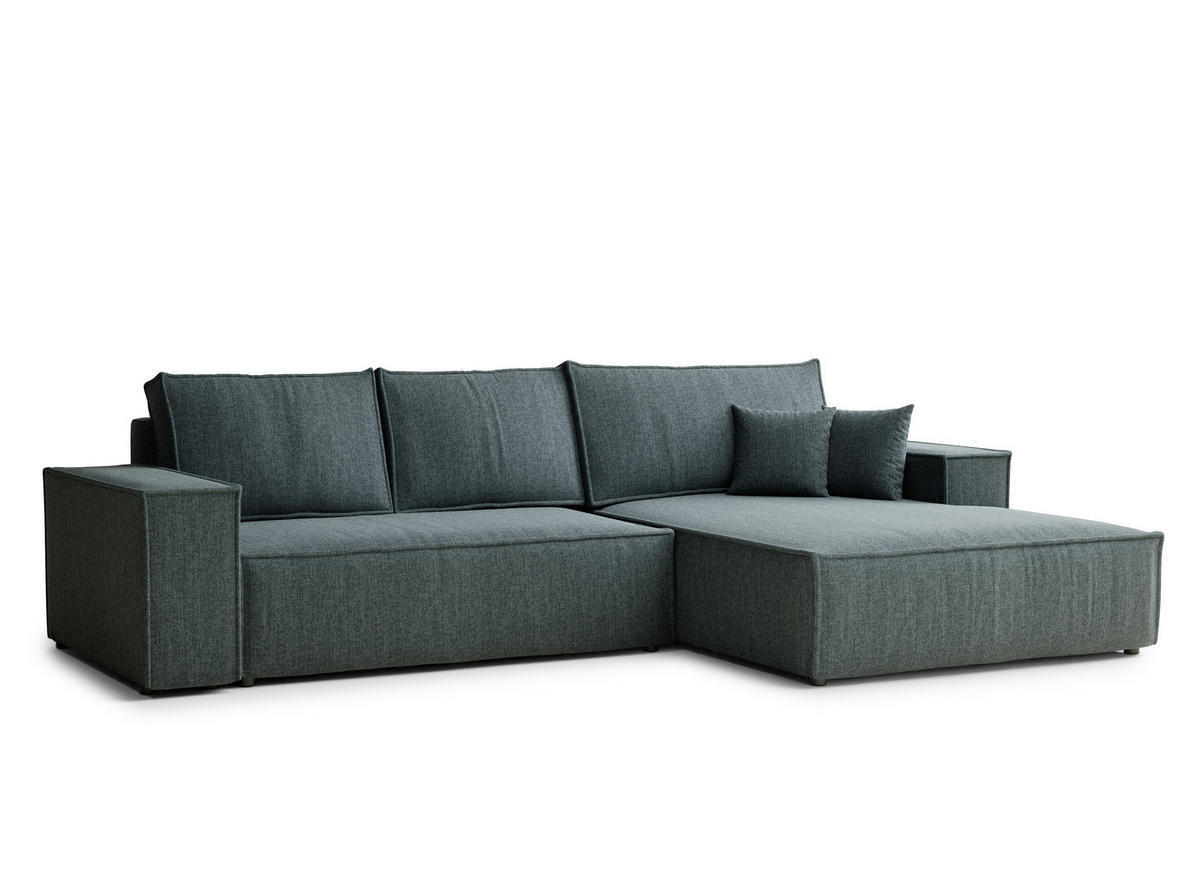 ECKSOFA Maze Blau Webstoff - Rechts Seite - Blau/Schwarz, Holz/Holzwerkstoff (294/185cm) - Maison de Reve