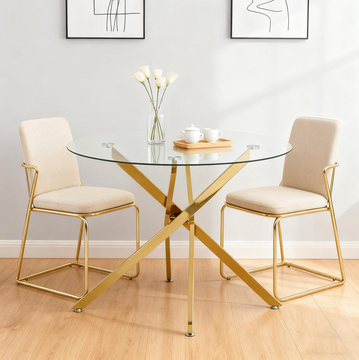 COUCHTISCH aus gehärtetem Glas und Metall in Gold mit verstellbaren Gleitern - Goldfarben, Glas (80/80/76cm) - Modfu