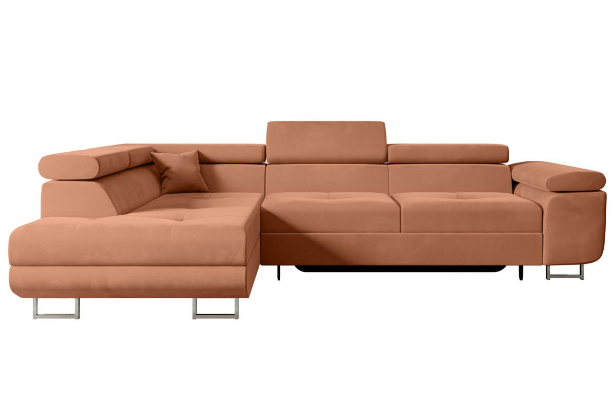 ECKSOFA mit Schlaffunktion und Bettkasten GUSA-L 272x202x107 cm Koralle Velours - Koralle/Silberfarben, Holzwerkstoff/Textil (202/272cm) - ALTDECOR
