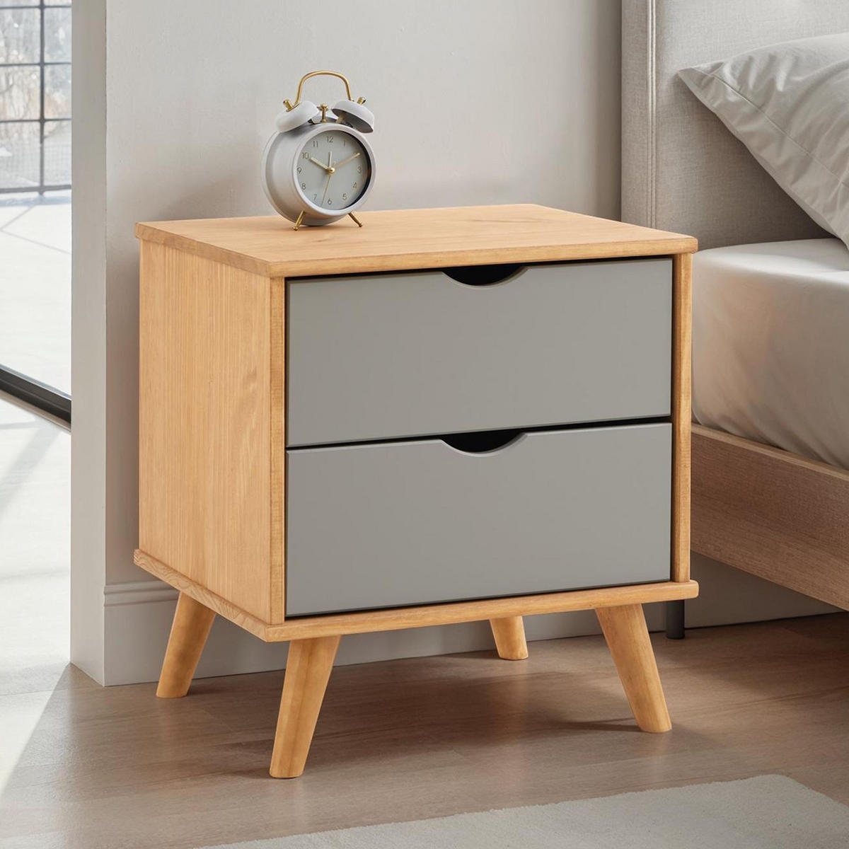 NACHTTISCH COLIMA natur/grau - Naturfarben/Grau, Holz (50/46/40cm) - IDIMEX