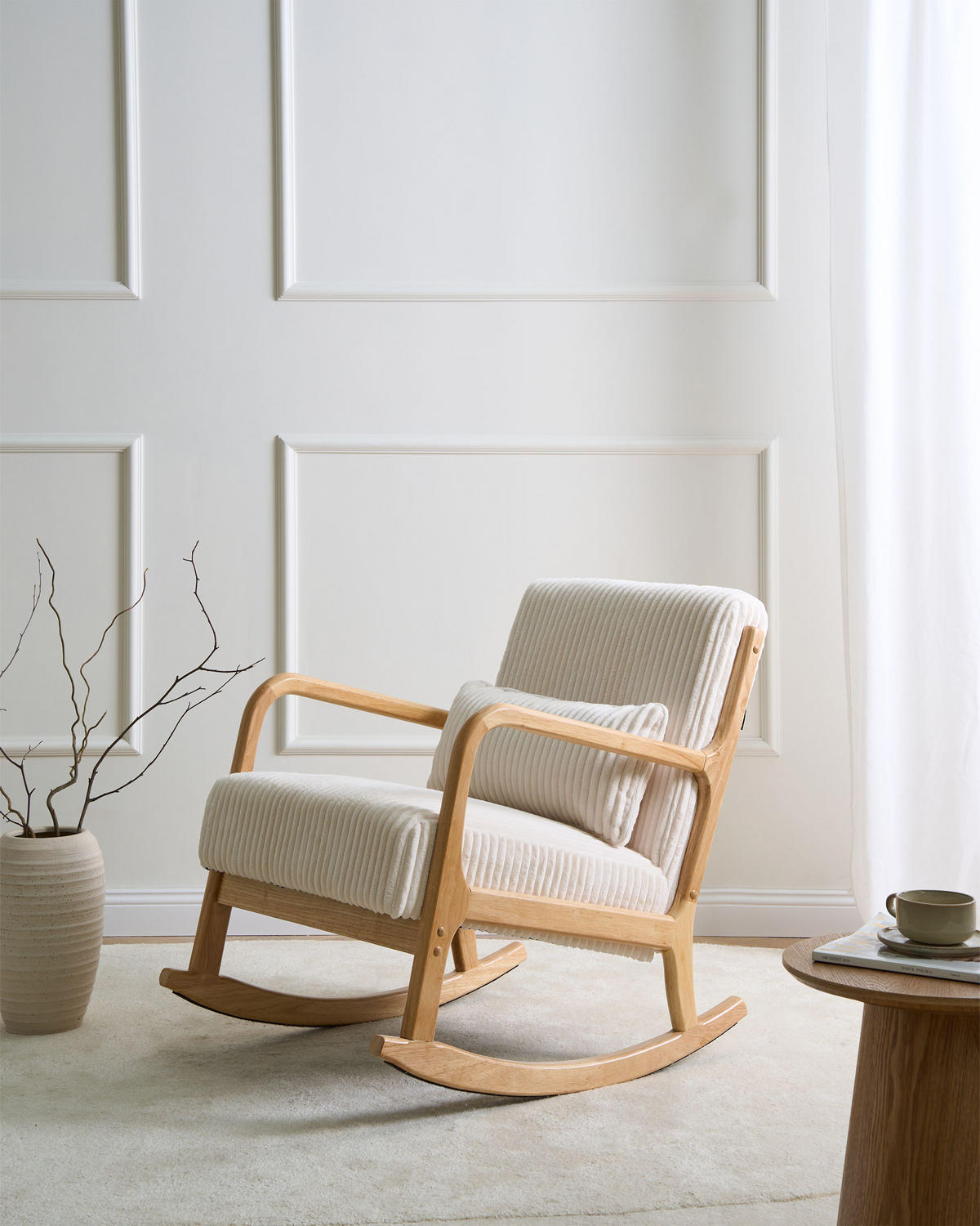 SCHAUKELSESSEL Hellbraun Sorsele - Hellbraun/Weiß, Textil (65/79/81cm) - Beliani