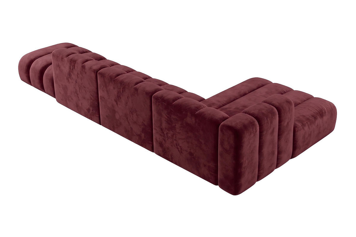 ECKSOFA Modulares In L-Form Mit Hocker, Velvet-Stoff Riviera, Rotwein, Rechts, GRAND - Dunkelrot, Holz (386/179cm) - Kaiser Möbel