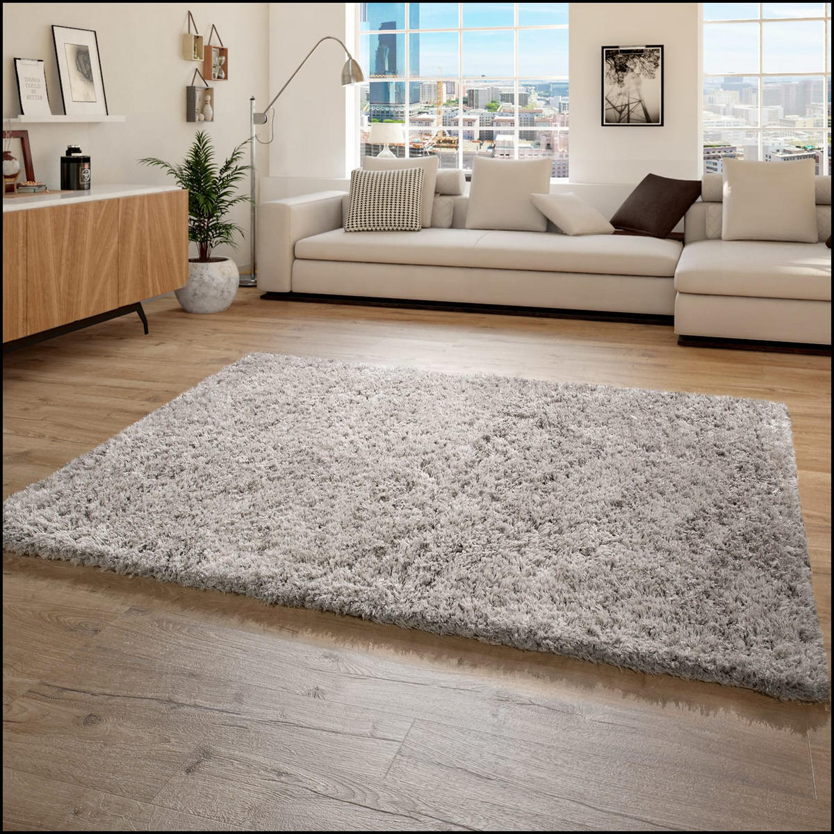 TEPPICH Hochflor Shaggy Unifarben Schlafzimmer schmutzabweisend Grau Rechteckig 120x160 - Grau, Textil (120/160cm) - KADIMA DESIGN