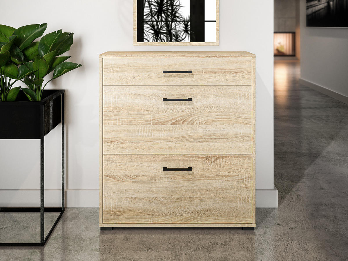 SCHUHSCHRANK Caro Sonoma Eiche hell 80 / 34 / 90cm - Braun/Sonoma Eiche, Holz/Holzwerkstoff (80/90/34cm) - Feldmann-Wohnen