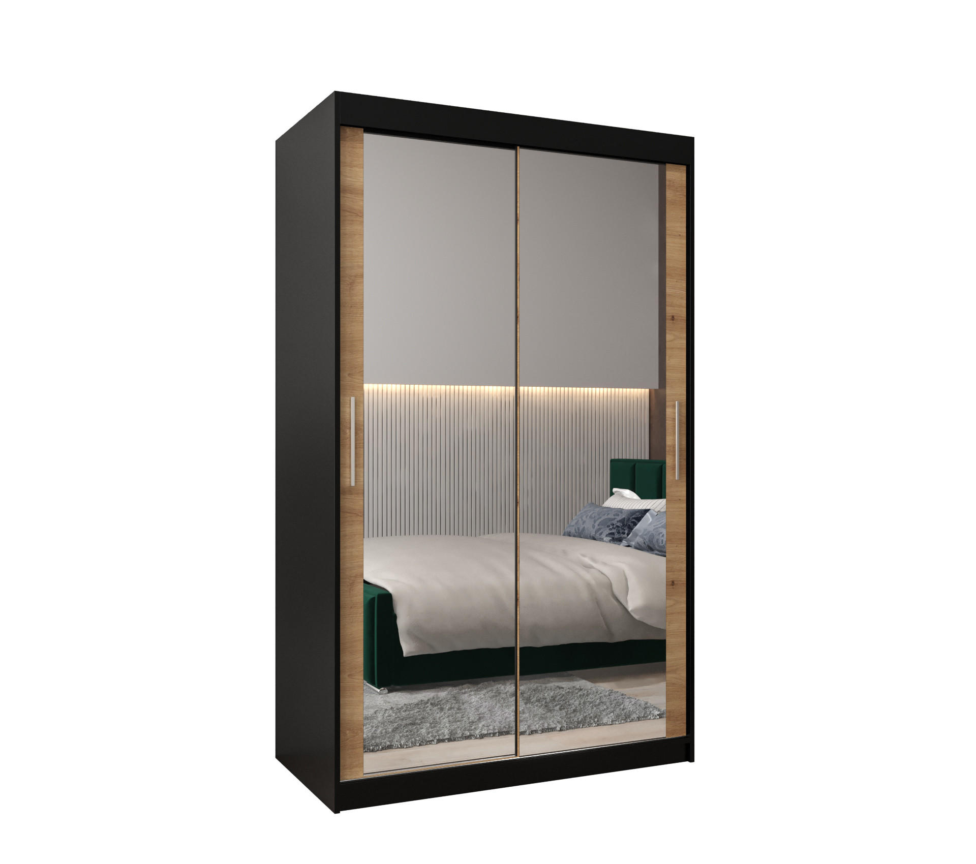 SCHWEBETÜRENSCHRANK 200/120/62 2-türig - Silberfarben/Schwarz, Holz/Kunststoff (120/200/62cm) - Abiks Möbel