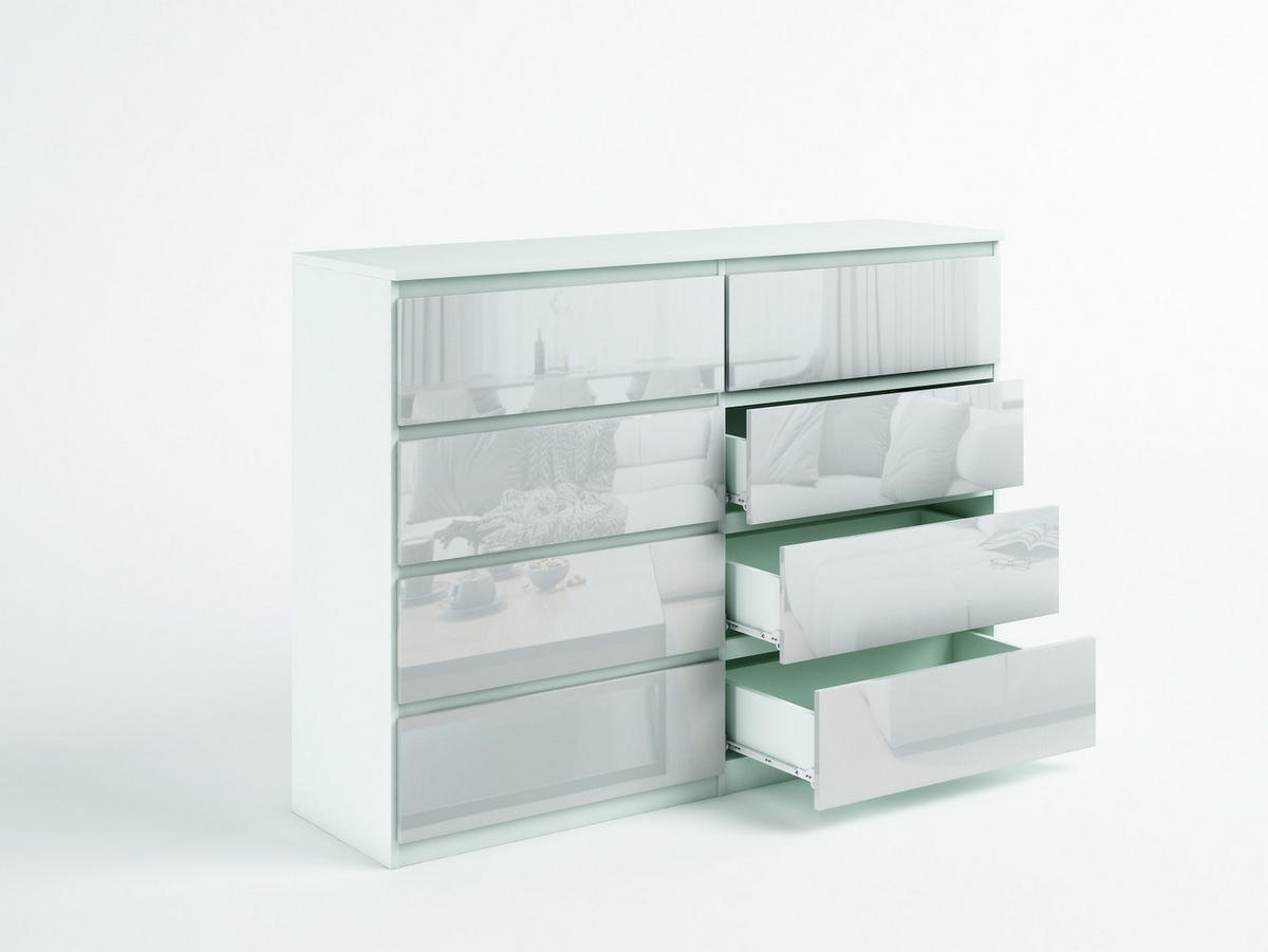 KOMMODE NUDO 120/101,5/39cm mit 8 Schubladen Türen Weiß - Weiß Hochglanz/Weiß, Holzwerkstoff (120/101.5/39cm) - MASSENO