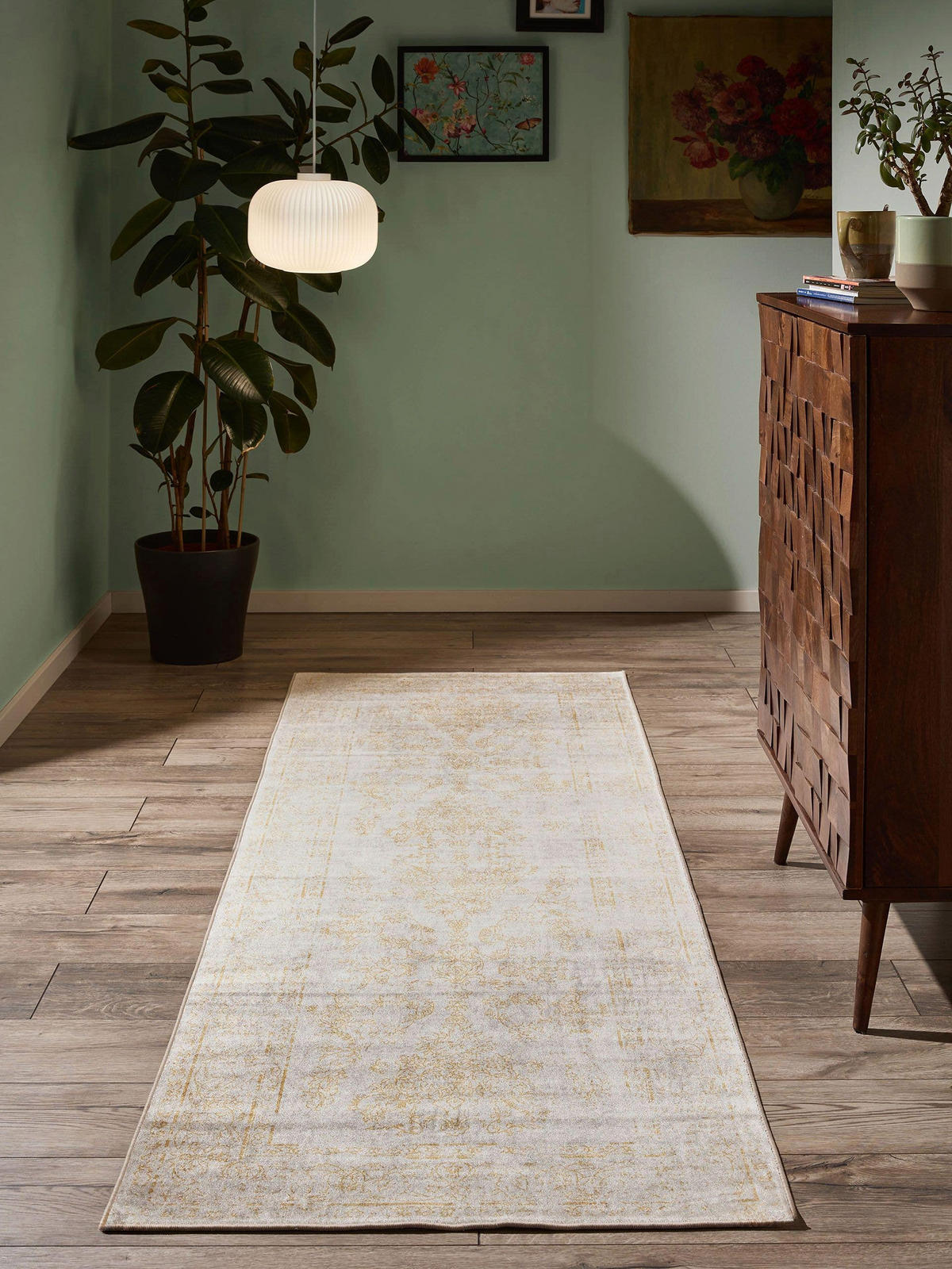 VINTAGE-LÄUFER Miray waschbar 80/240 cm - Beige/Gelb, Kunststoff (80/240cm) - benuta Nest