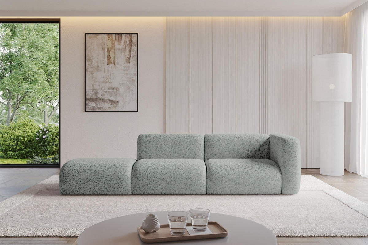 SOFA Ottomane Rechts MIRA-S3 296x89x70 Grün Velours - Schwarz/Hellgrün, Holzwerkstoff/Kunststoff (296/70/89cm) - ALTDECOR