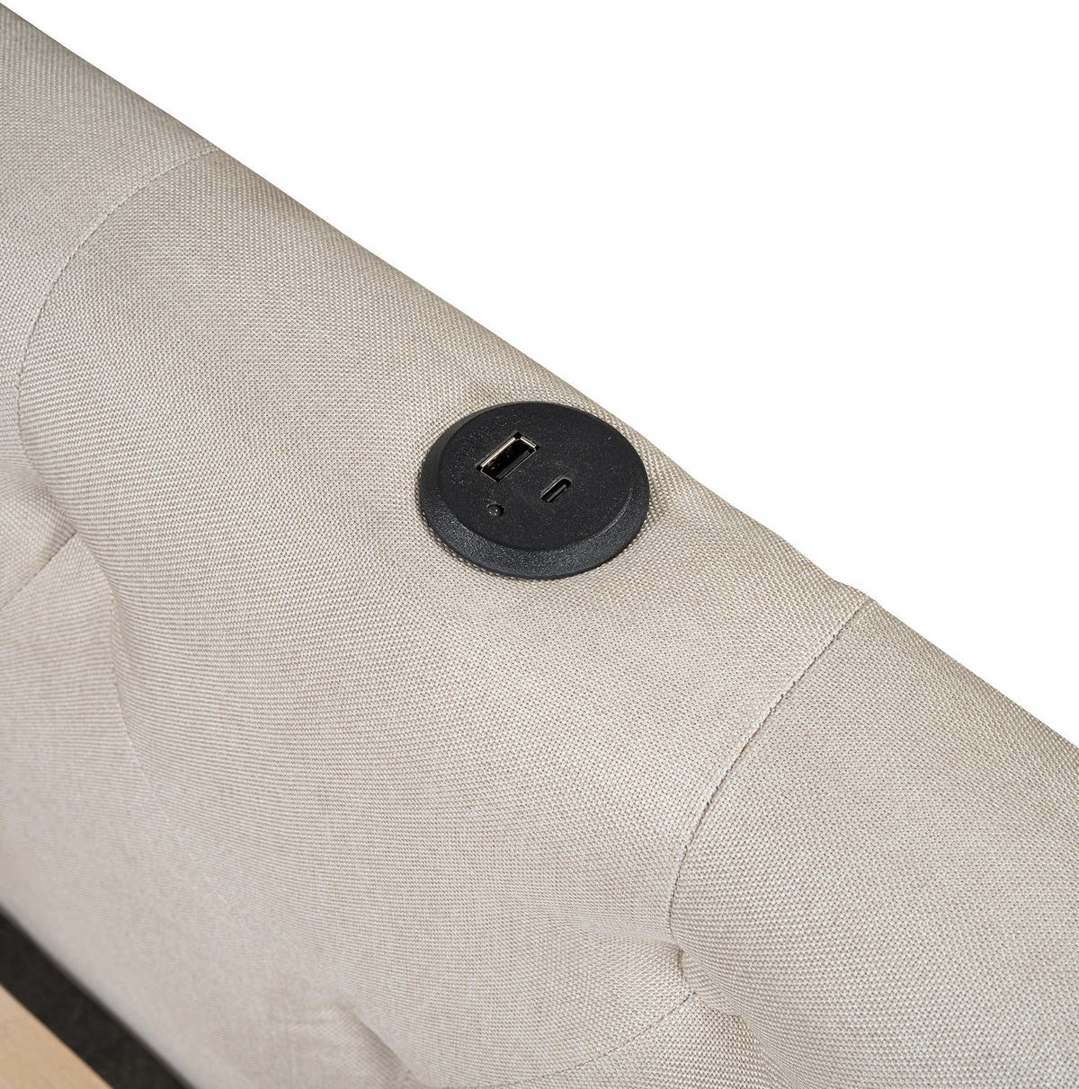 POLSTERBETT 140/200 cm Beige aus Leinen mit LED-Beleuchtung und USB-Anschluss - Beige, Textil (140/200cm) - OKMYHOME