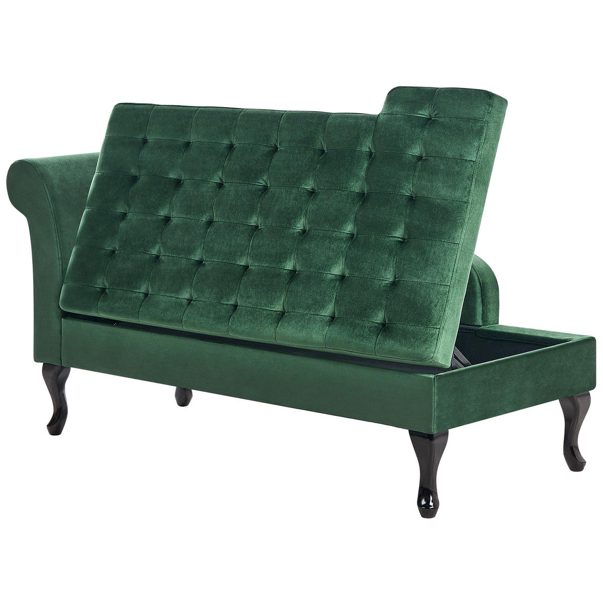 CHAISELONGUE Samtstoff dunkelgrün mit Bettkasten linksseitig Pessac - Schwarz/Grün, Textil (145/71/62cm) - Beliani