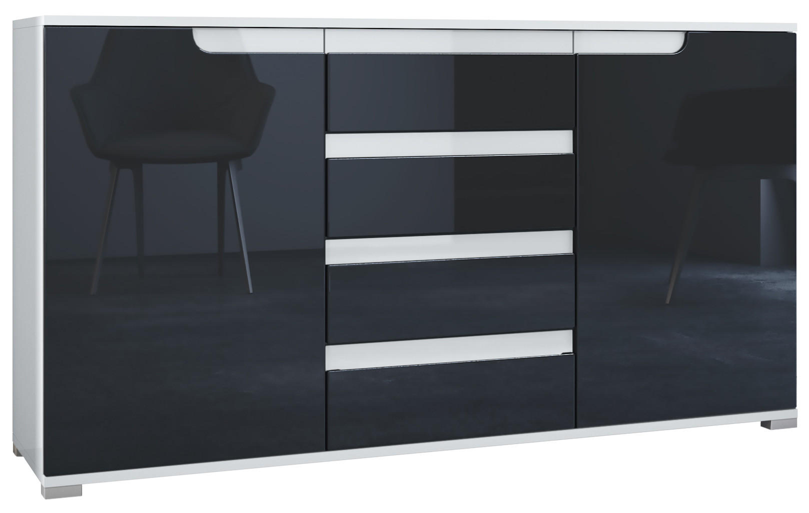 SIDEBOARD Sylt Schwarz Hochglanz / Weiß Hochglanz - Schwarz Hochglanz, Holzwerkstoff (138.5/75.5/35cm) - Vladon
