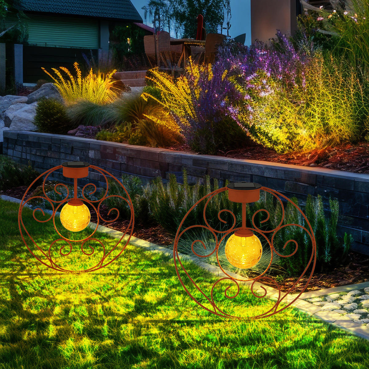 LED AUSSENLEUCHTE Solar Metall Rost Braun - Braun, Glas (30/8.5/41cm) - Globo Lighting