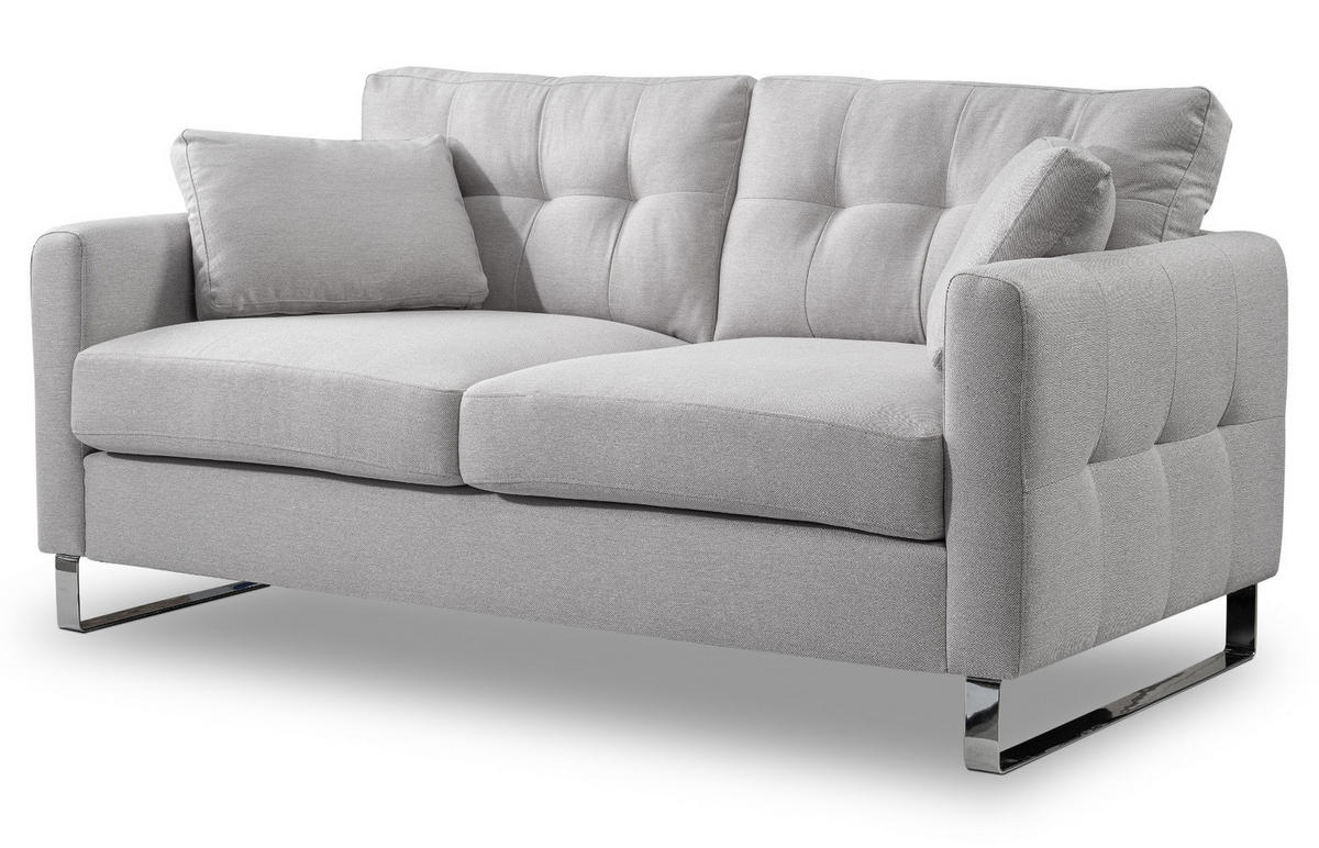 SOFA hellgrau Flachgewebe 2-Sitzer 175 cm, Couch mit Steppoptik - Chromfarben/Hellgrau, Holz/Textil (175/92/94cm) - Inn.Furn