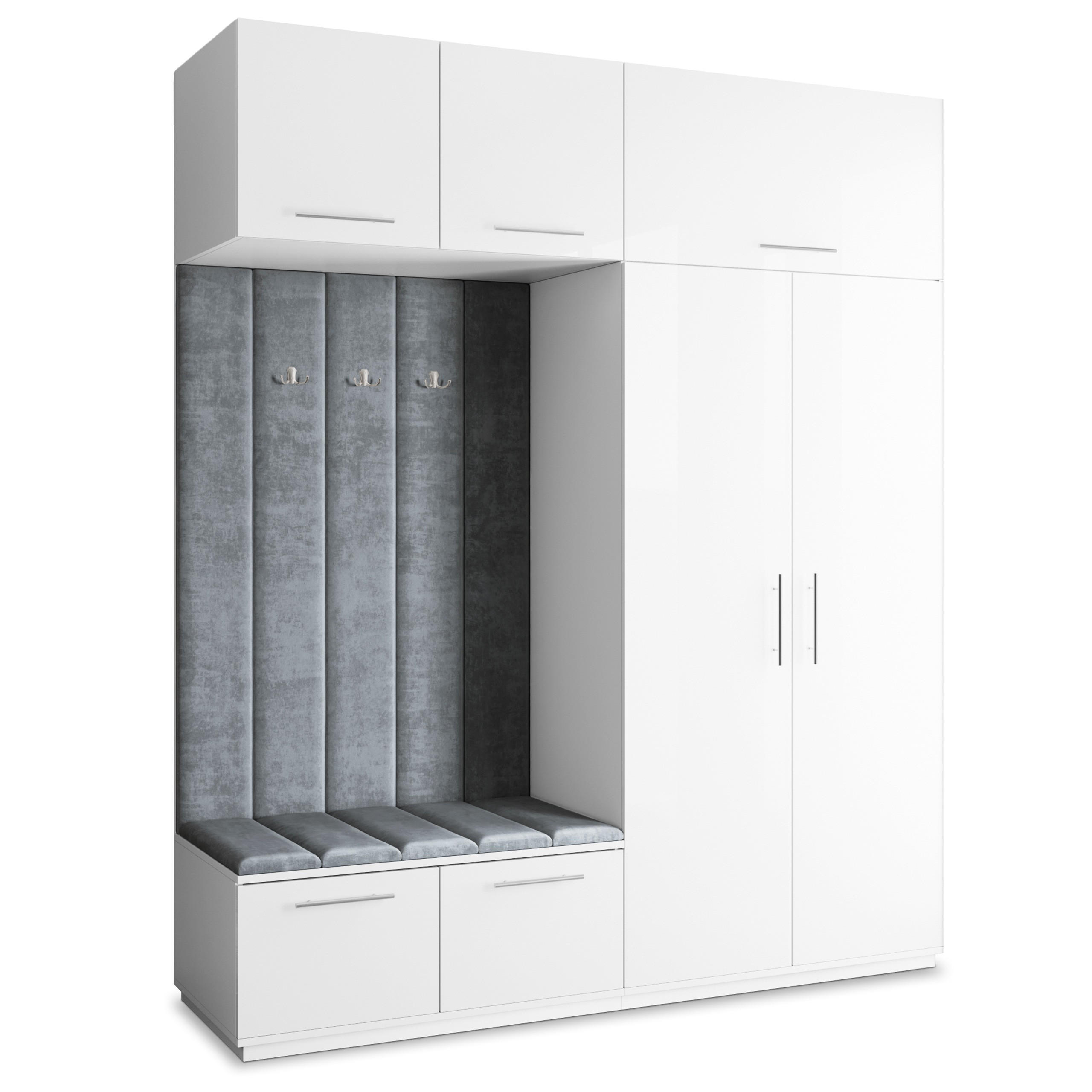 GARDEROBENSCHRANK REMA 200/240/60 cm Modern Garderobe-Set Weiß - Weiß/Grau, Holzwerkstoff (200/240/60cm) - MASSENO