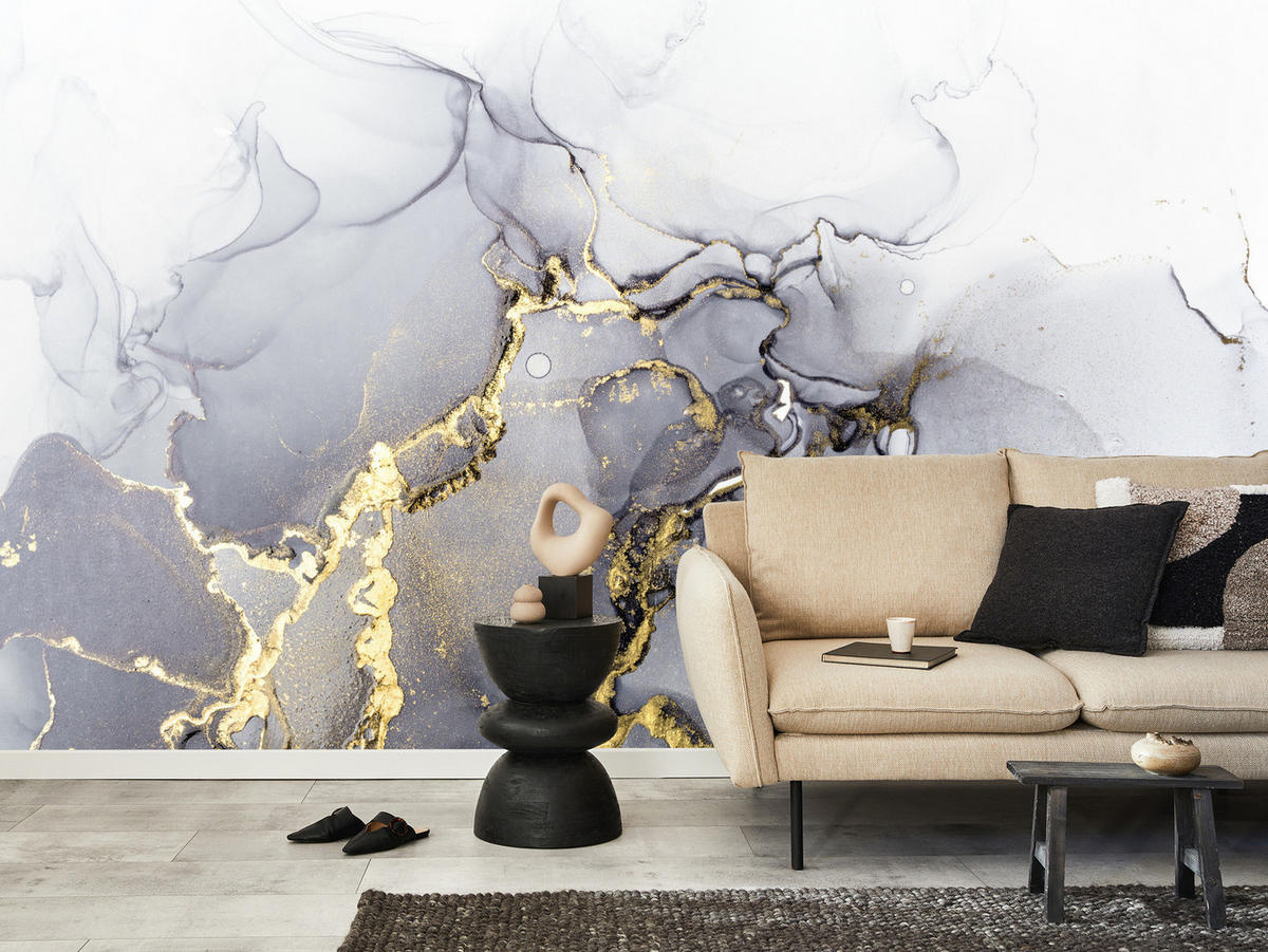 FOTOTAPETE Moderne Abstraktion Marmor Muster 500x350 - Gelb/Weiß, Papier (500/350cm) - Muralo