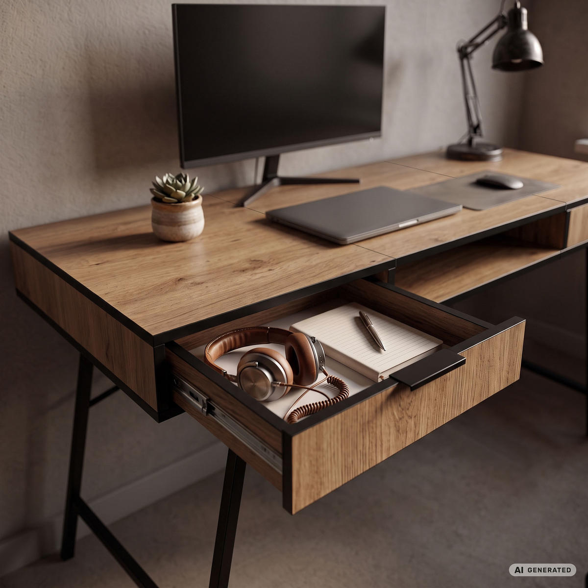 SCHREIBTISCH ARDEN 120 cm Craft Eiche - Eichefarben/Schwarz, Holzwerkstoff (120/50/80.5cm) - Akord
