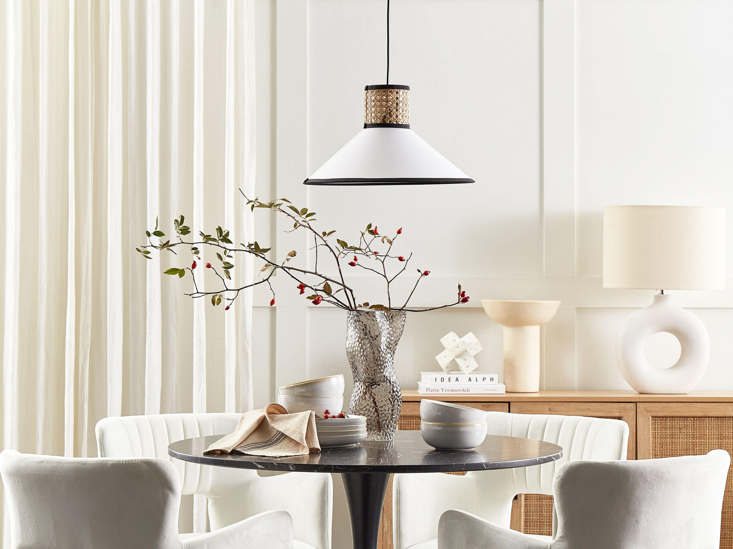 HÄNGELAMPE Mantua 40/40/188 cm - Weiß, Textil (40/40/188cm) - Beliani