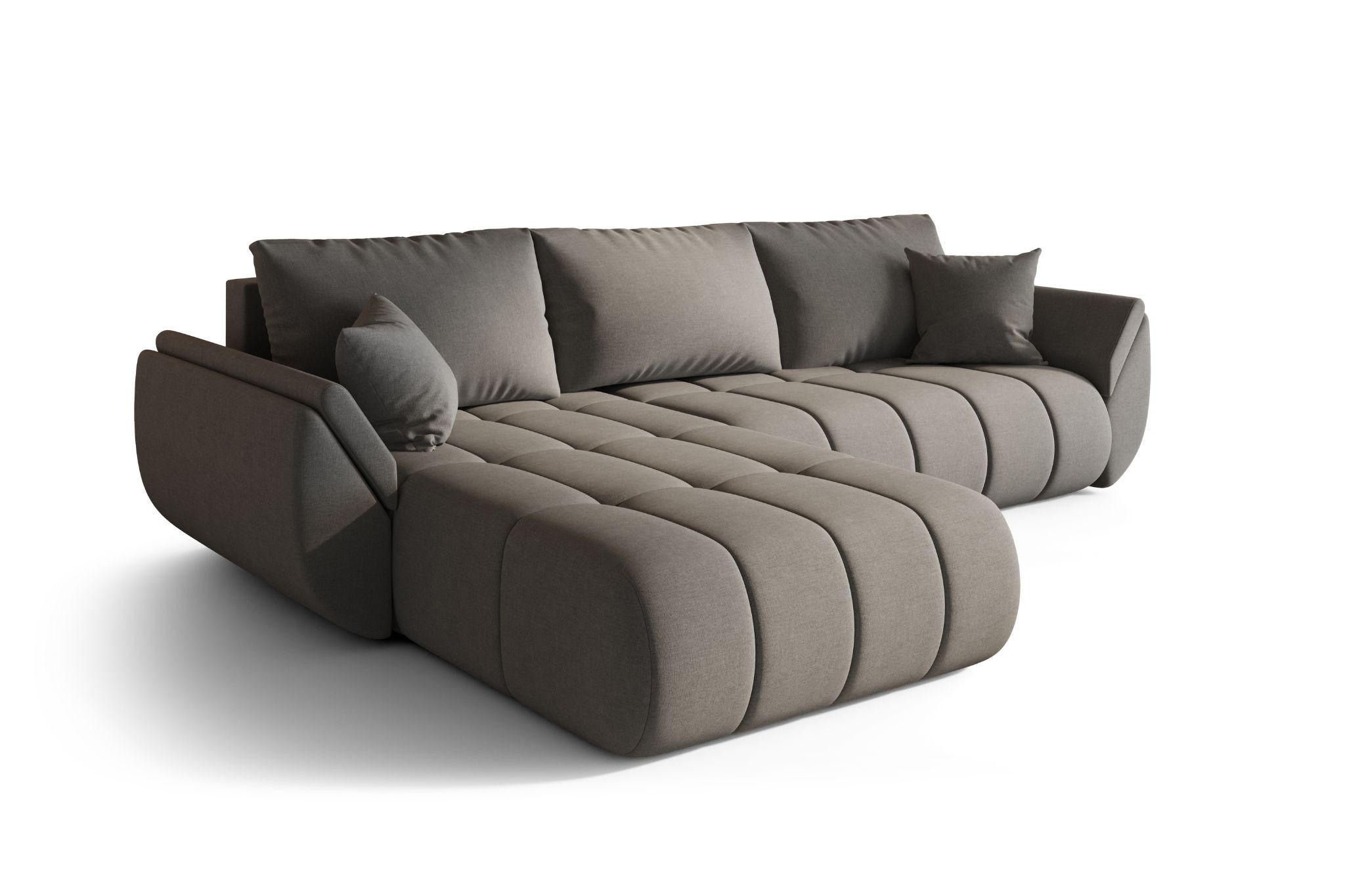 ECKSOFA TOKYO PREMIUM mit Schlaffunktion, Stoff WIND, Stahl, Links - Grau, Holz (280/190cm) - Kaiser Möbel
