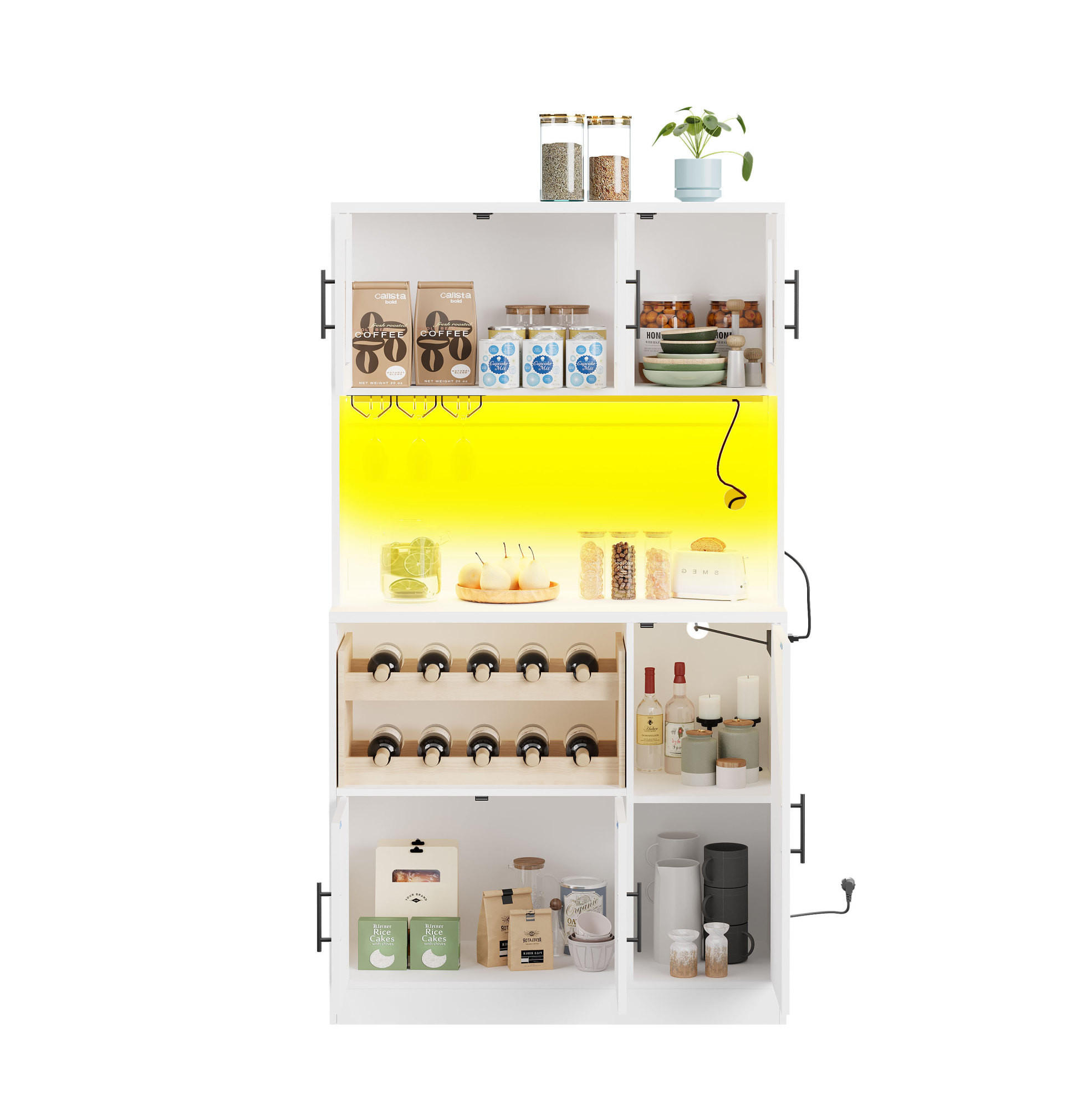 OKWISH KUCHYŇSKÁ skříň 100/40/180 cm bílá z MDF s RGB LED, zásuvkami a úložným prostorem na víno